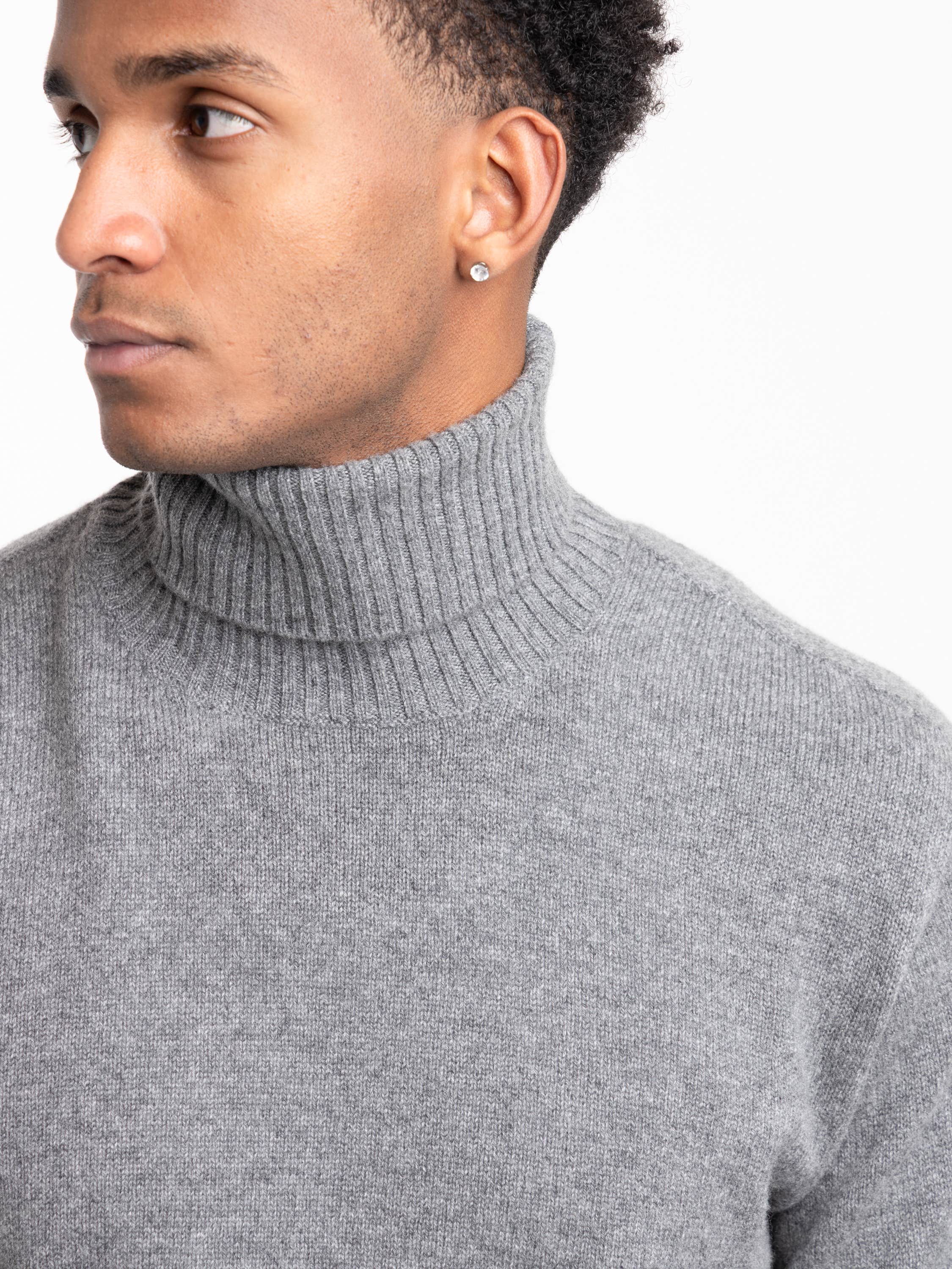 Grey Wool Turtle Neck Knit Shirt