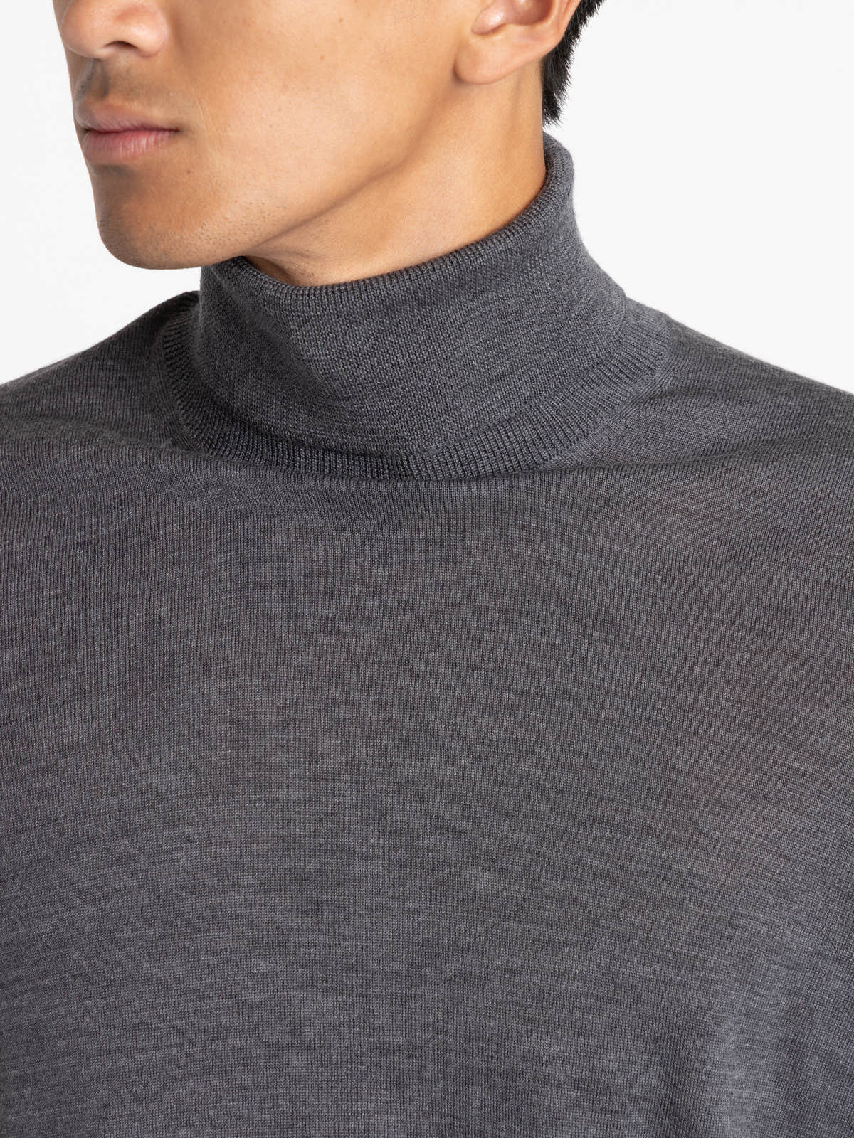 Grey Wool Turtle Neck Knit Shirt