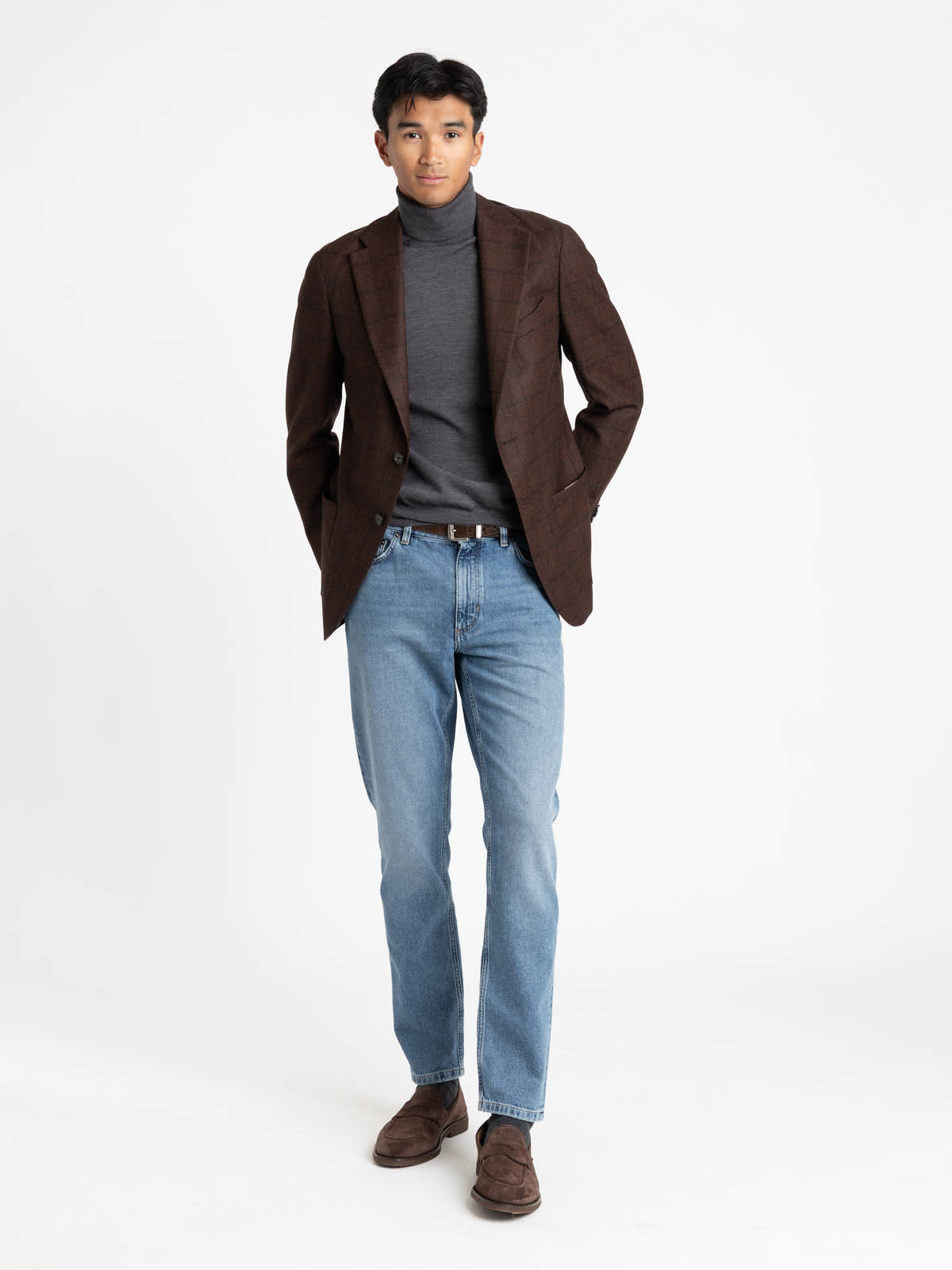 Grey Wool Turtle Neck Knit Shirt