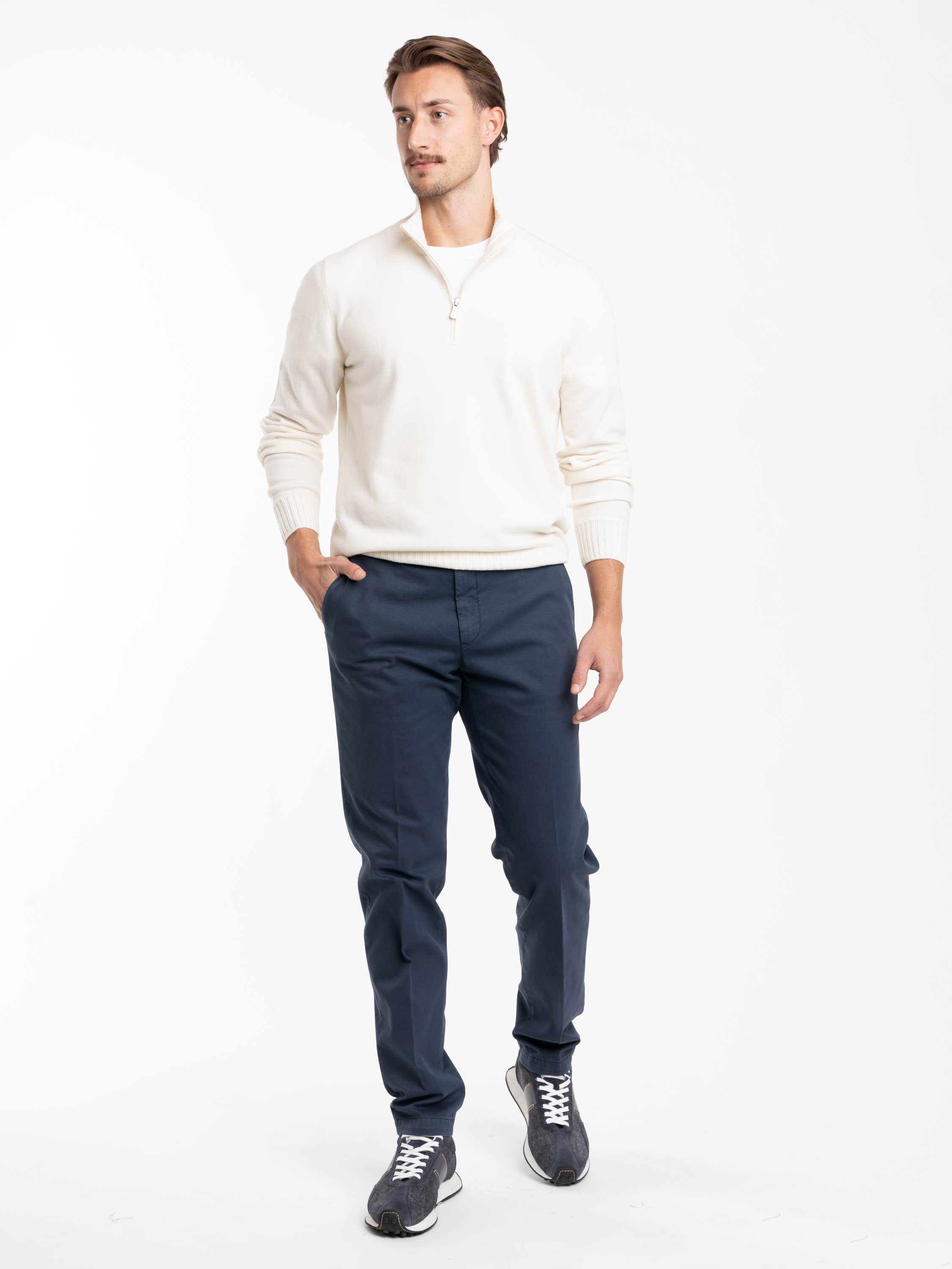 Ivory Quarter-Zip Cashmere Sweater