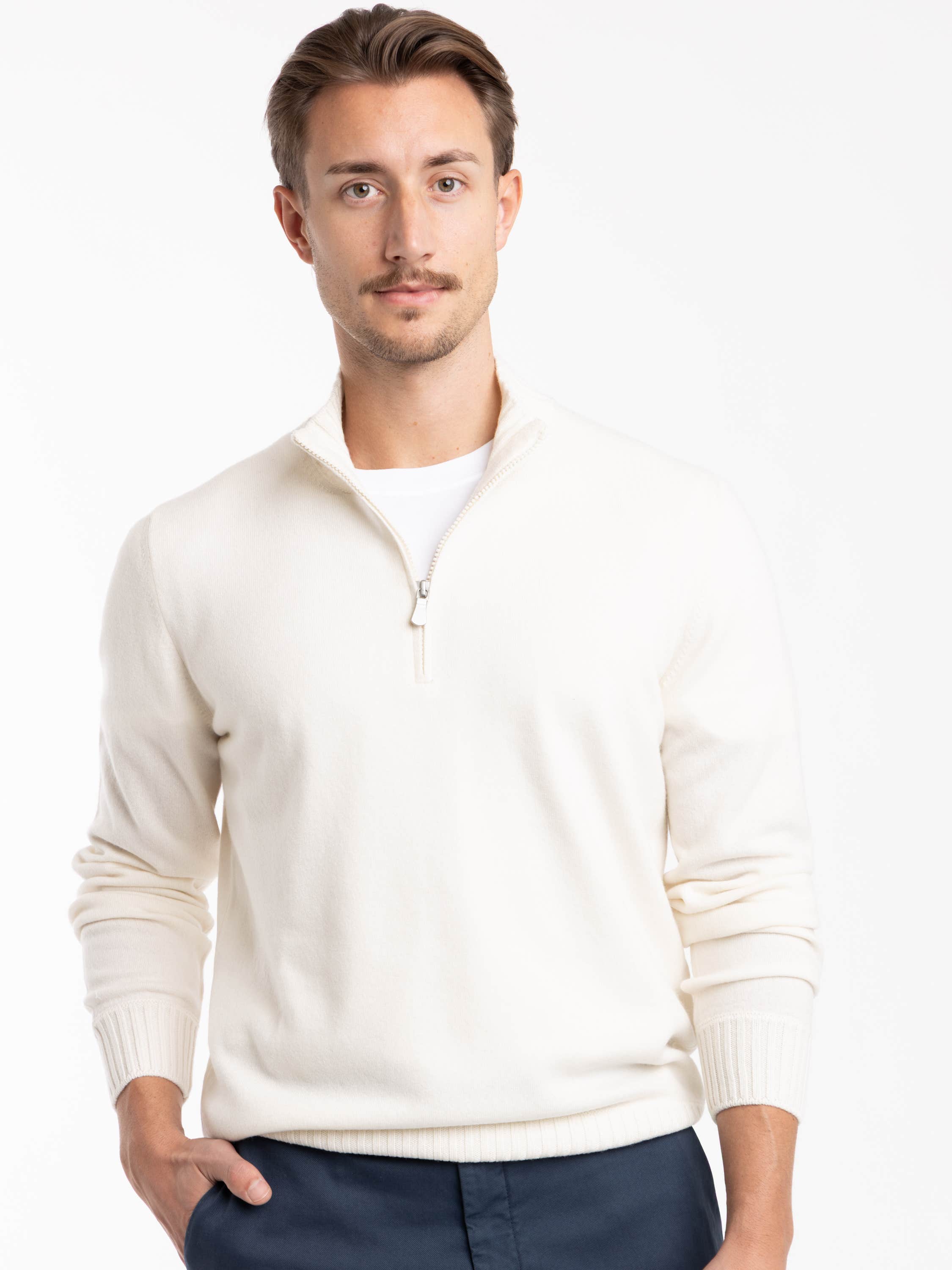 Ivory Quarter-Zip Cashmere Sweater