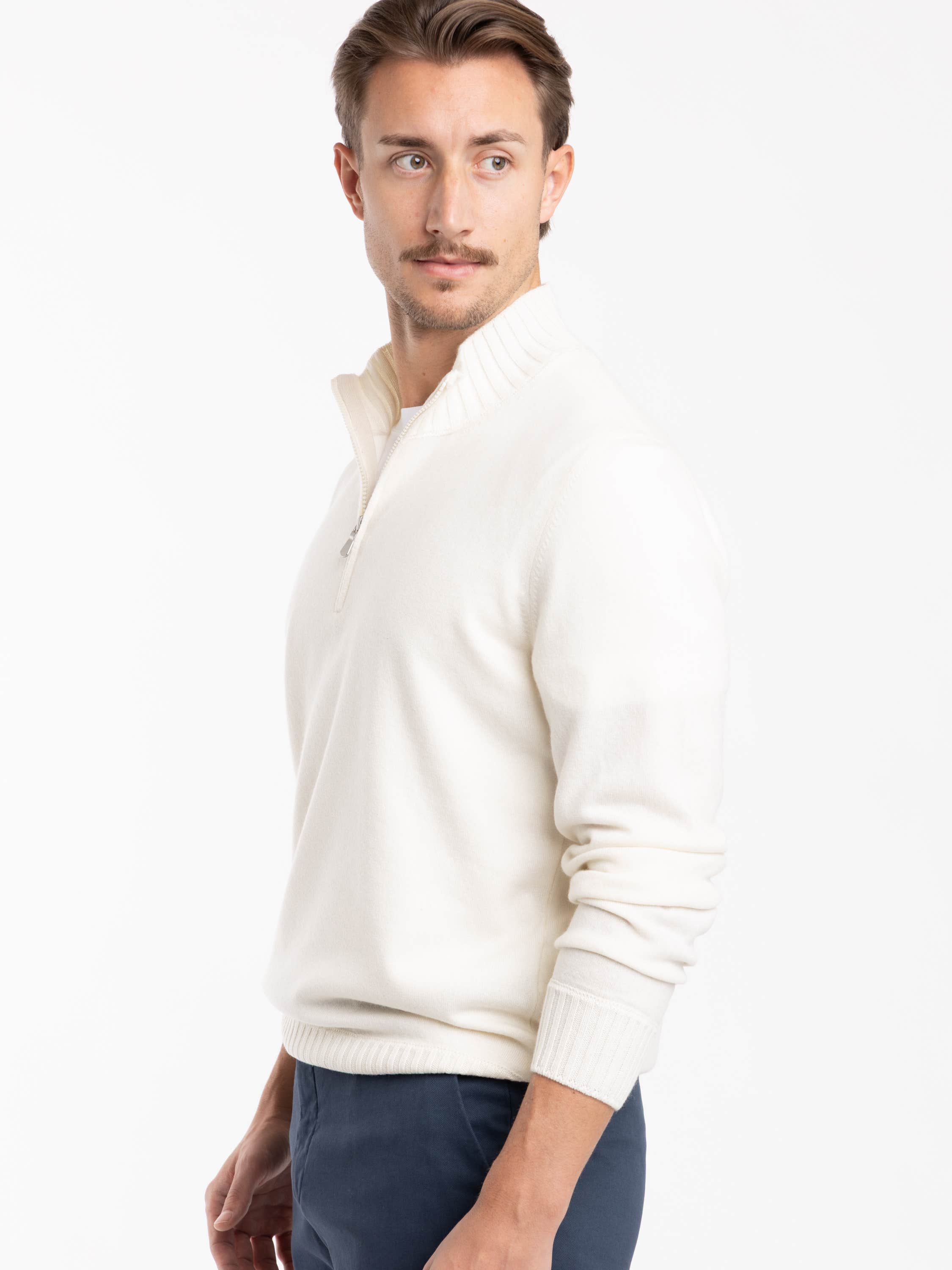 Ivory Quarter-Zip Cashmere Sweater