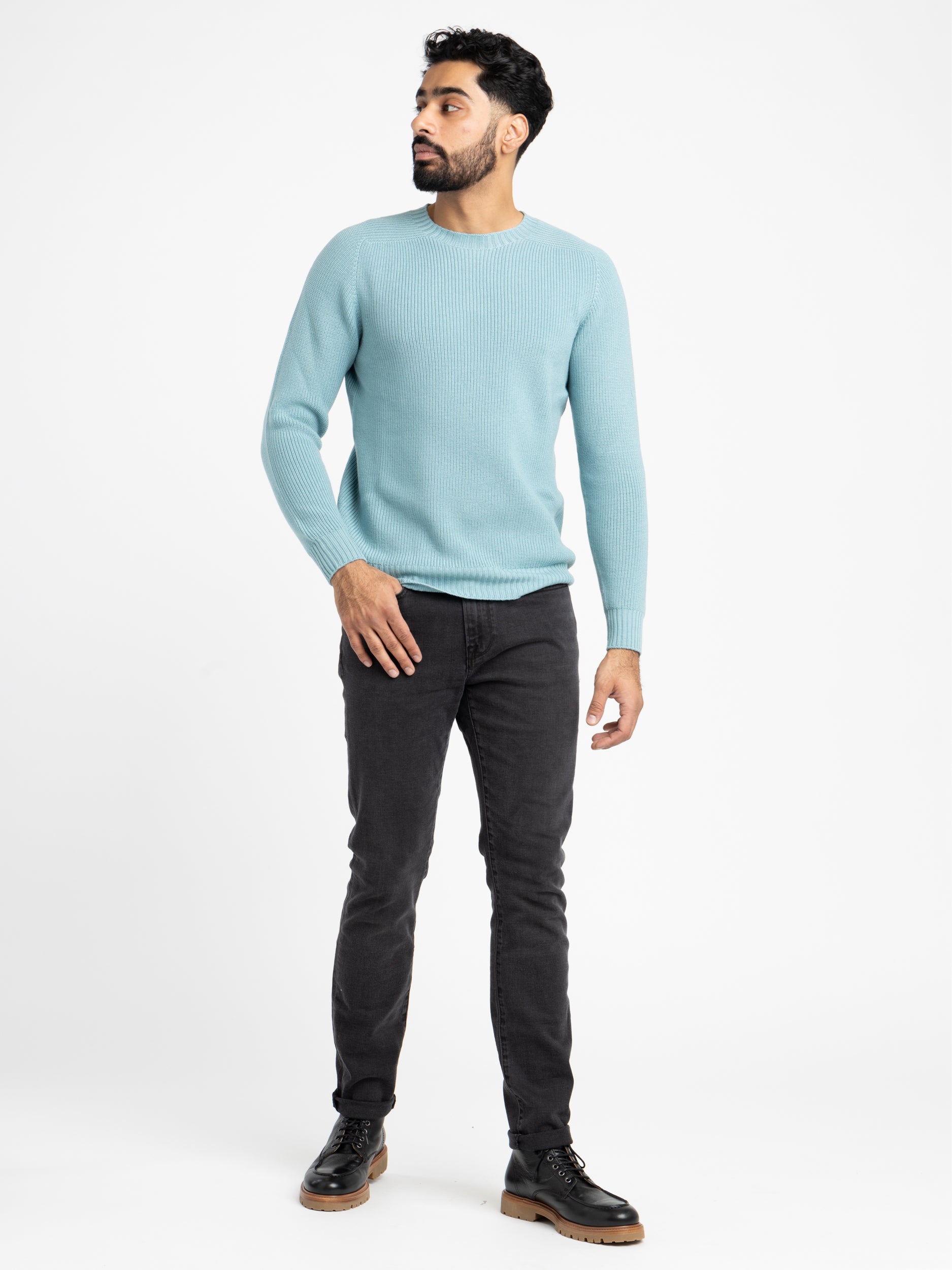 Light Blue Rain Wool Crewneck The Helm Clothing