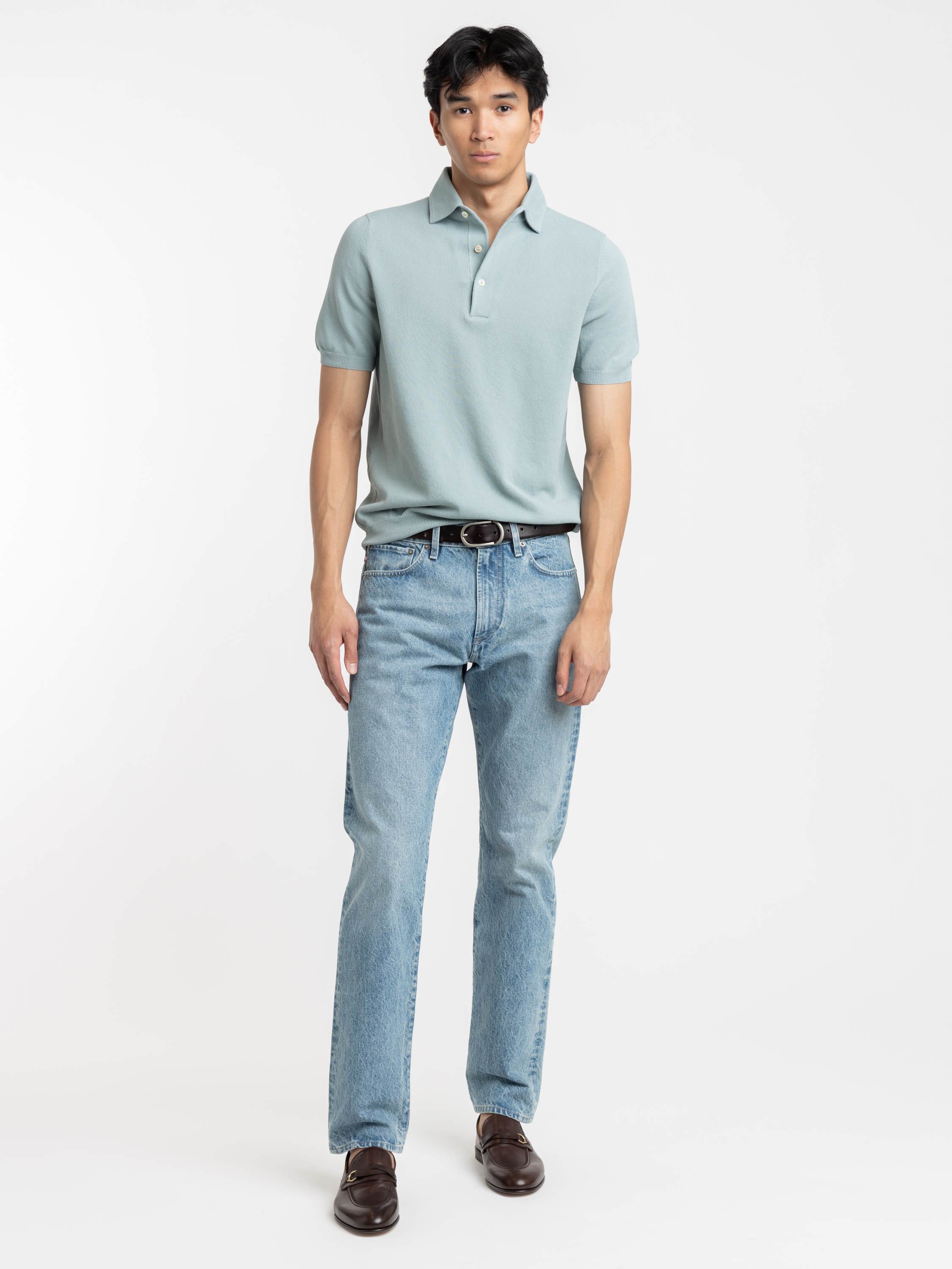 Light Blue Short Sleeved Knitted Polo Shirt