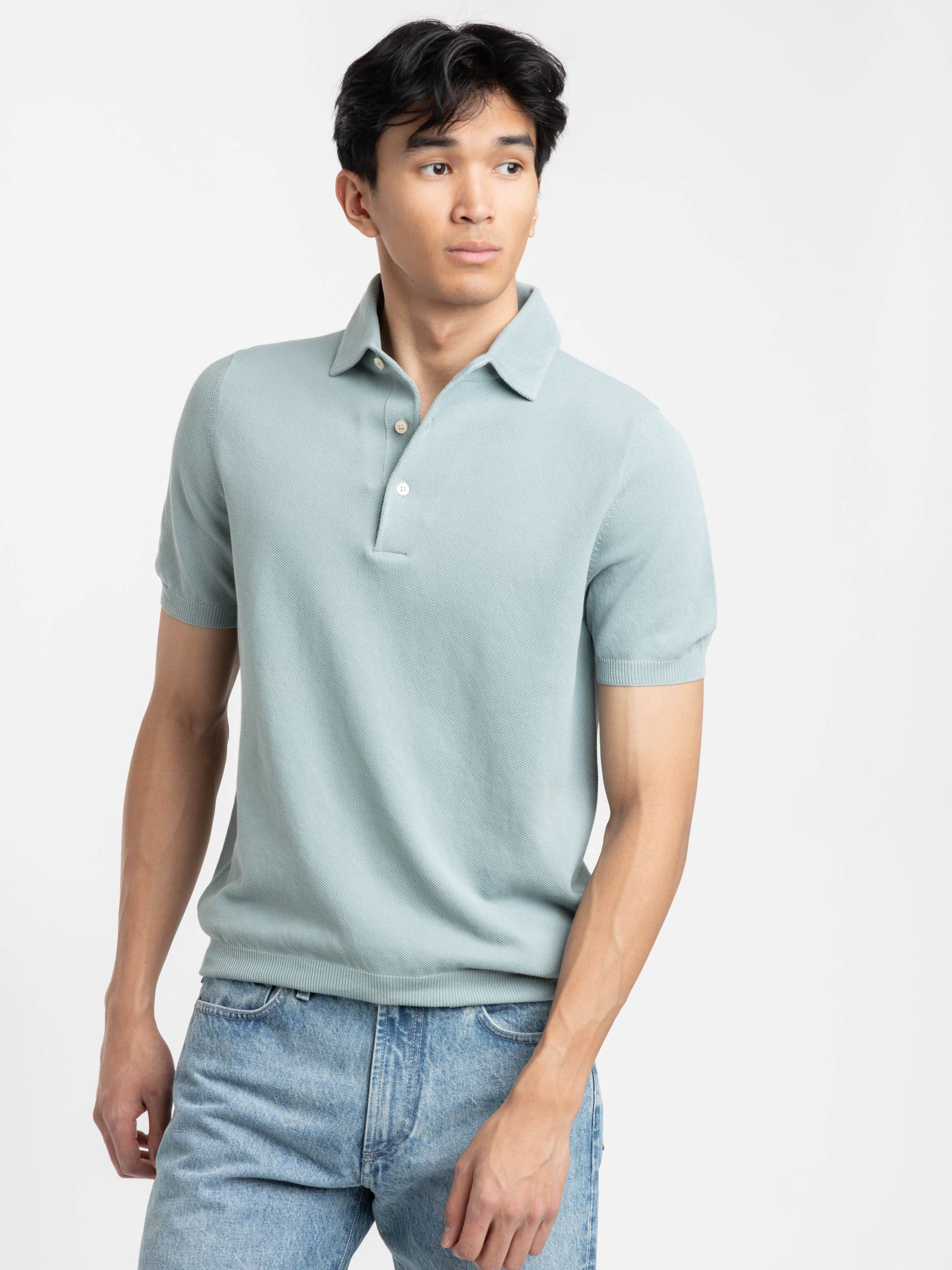 Light Blue Short Sleeved Knitted Polo Shirt