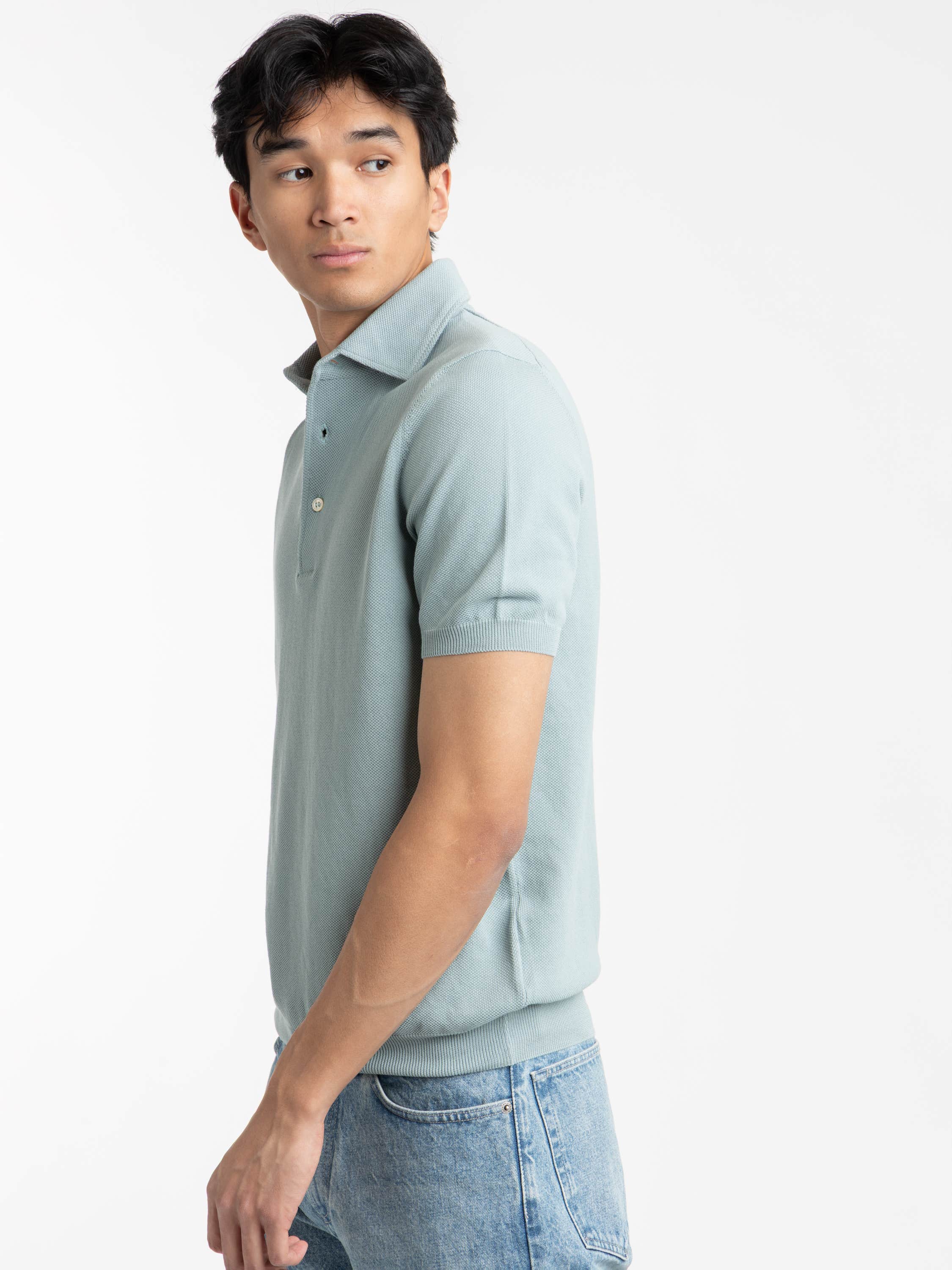 Light Blue Short Sleeved Knitted Polo Shirt