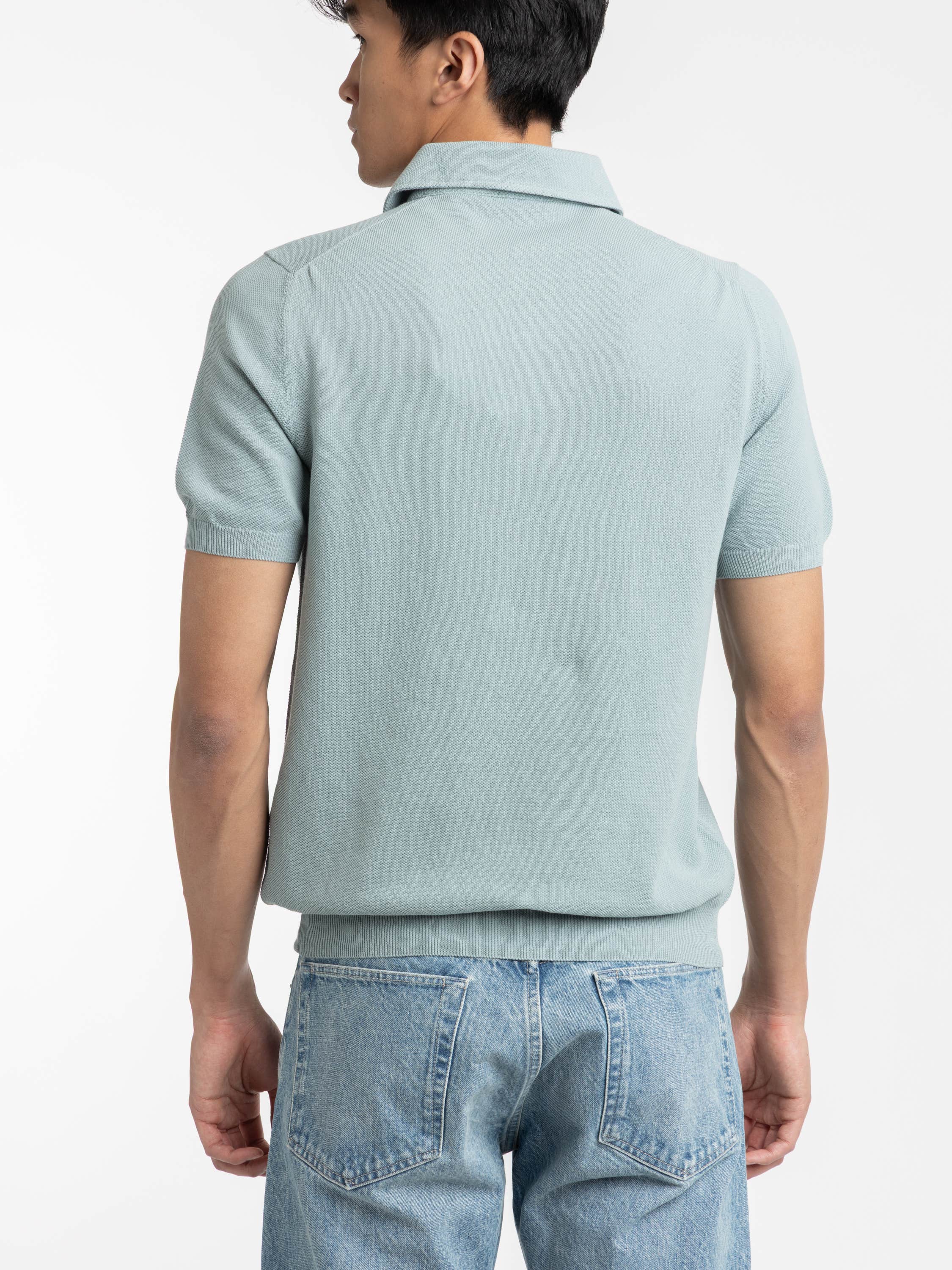 Light Blue Short Sleeved Knitted Polo Shirt