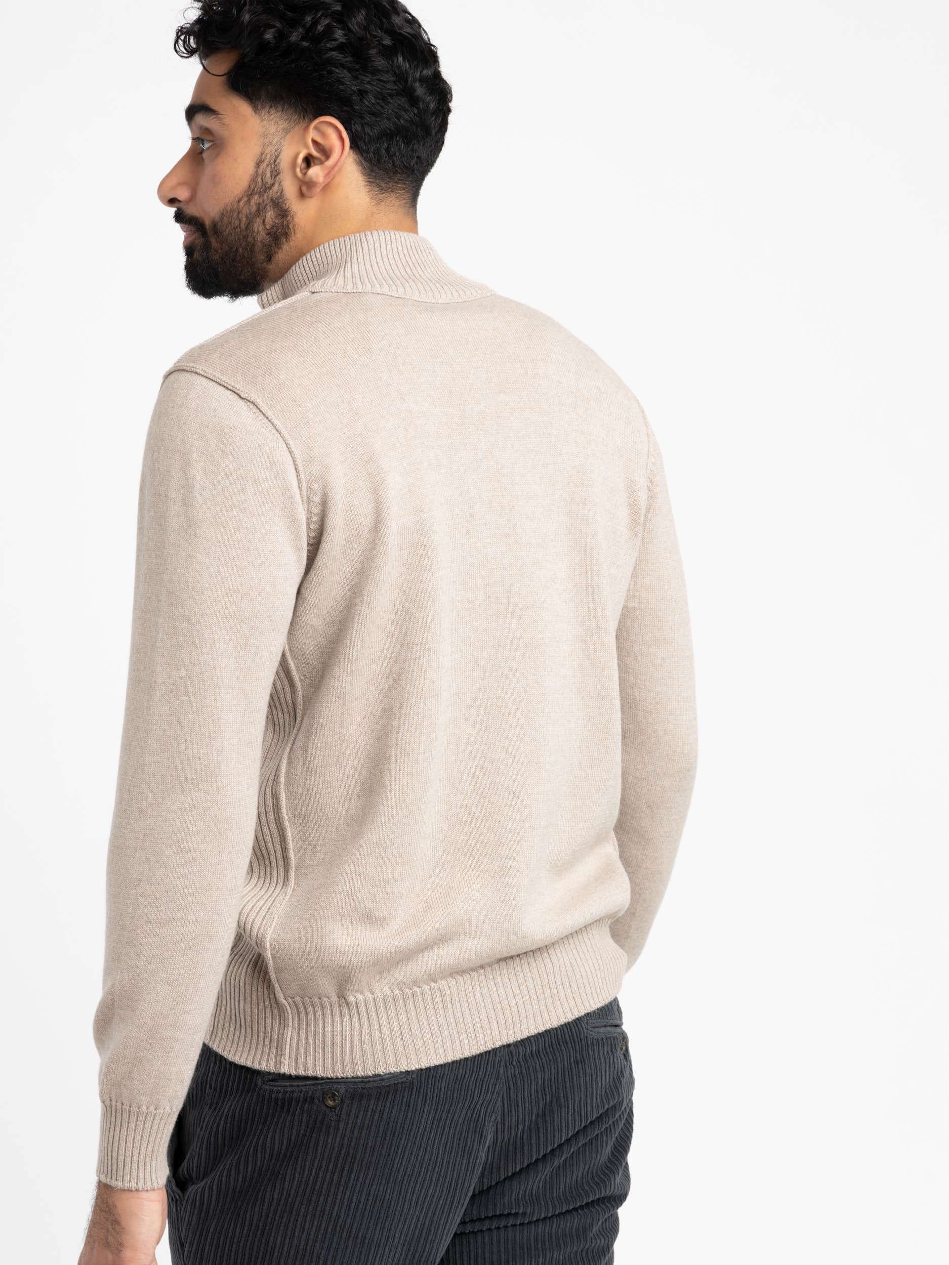 Light Brown Extra Fine Merino Wool Zip Sweater
