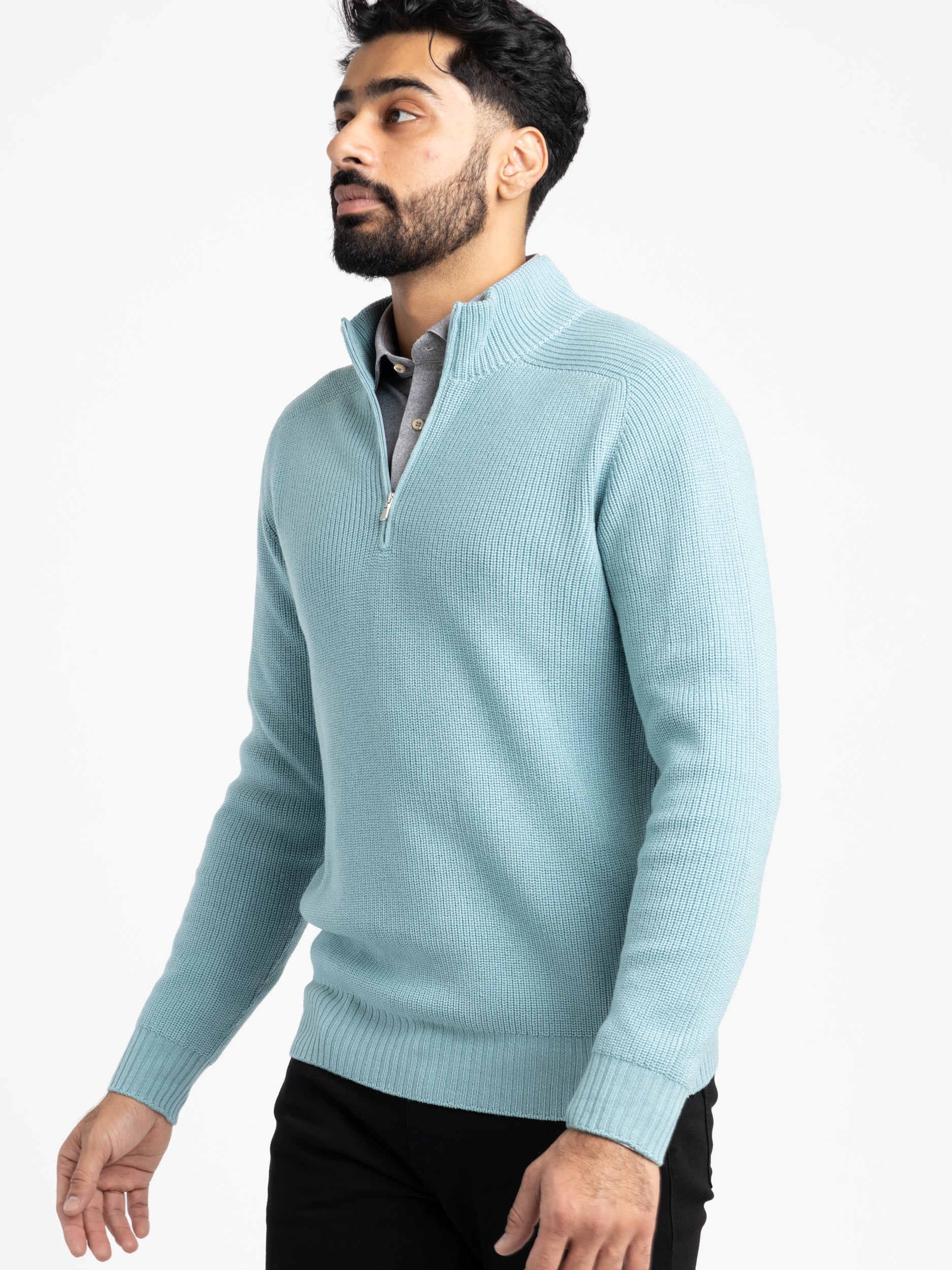 Light Blue Rainwool Quarter-Zip Pullover Sweater – The Helm Clothing