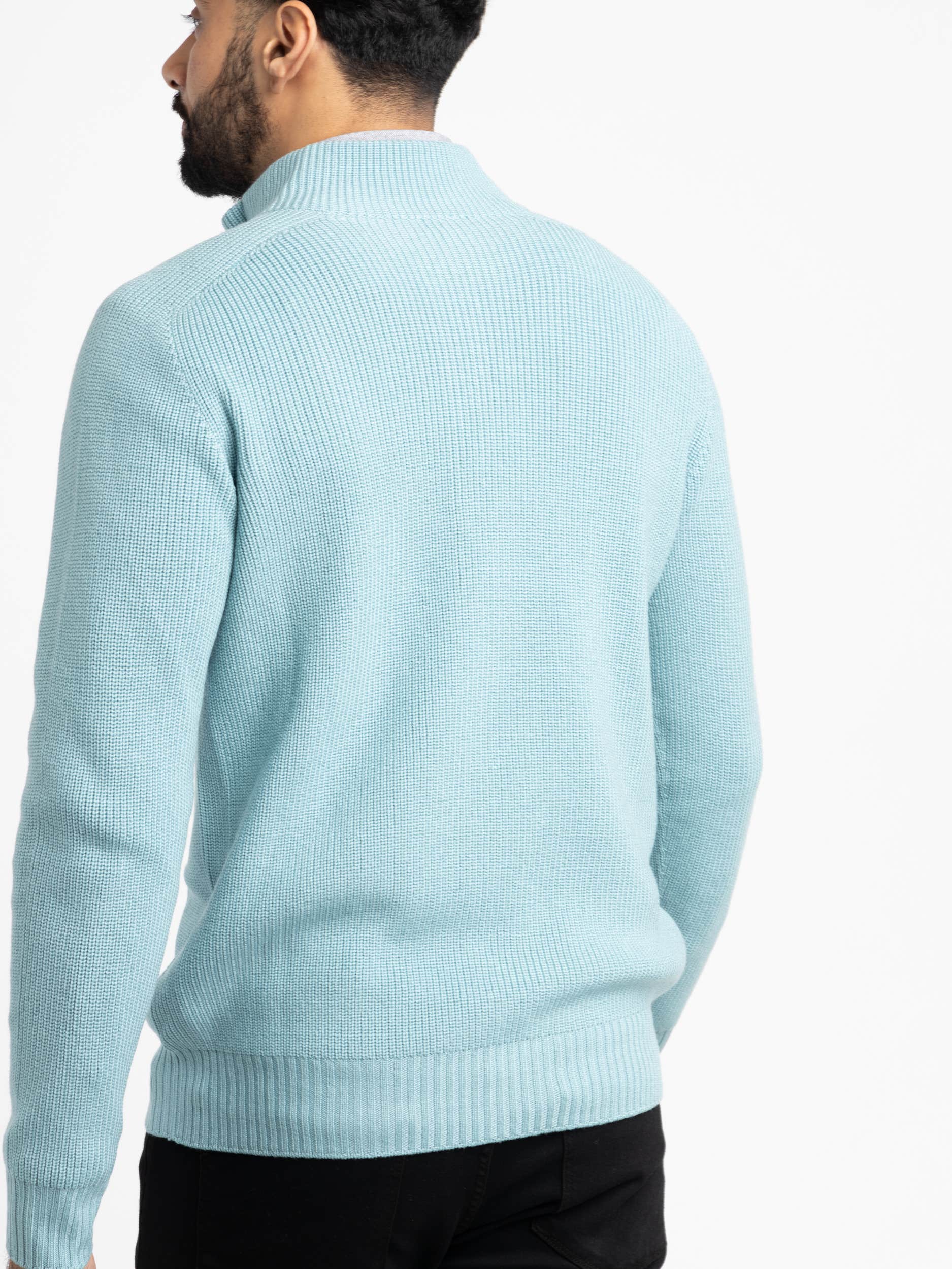 Light Blue Rainwool Quarter-Zip Pullover Sweater