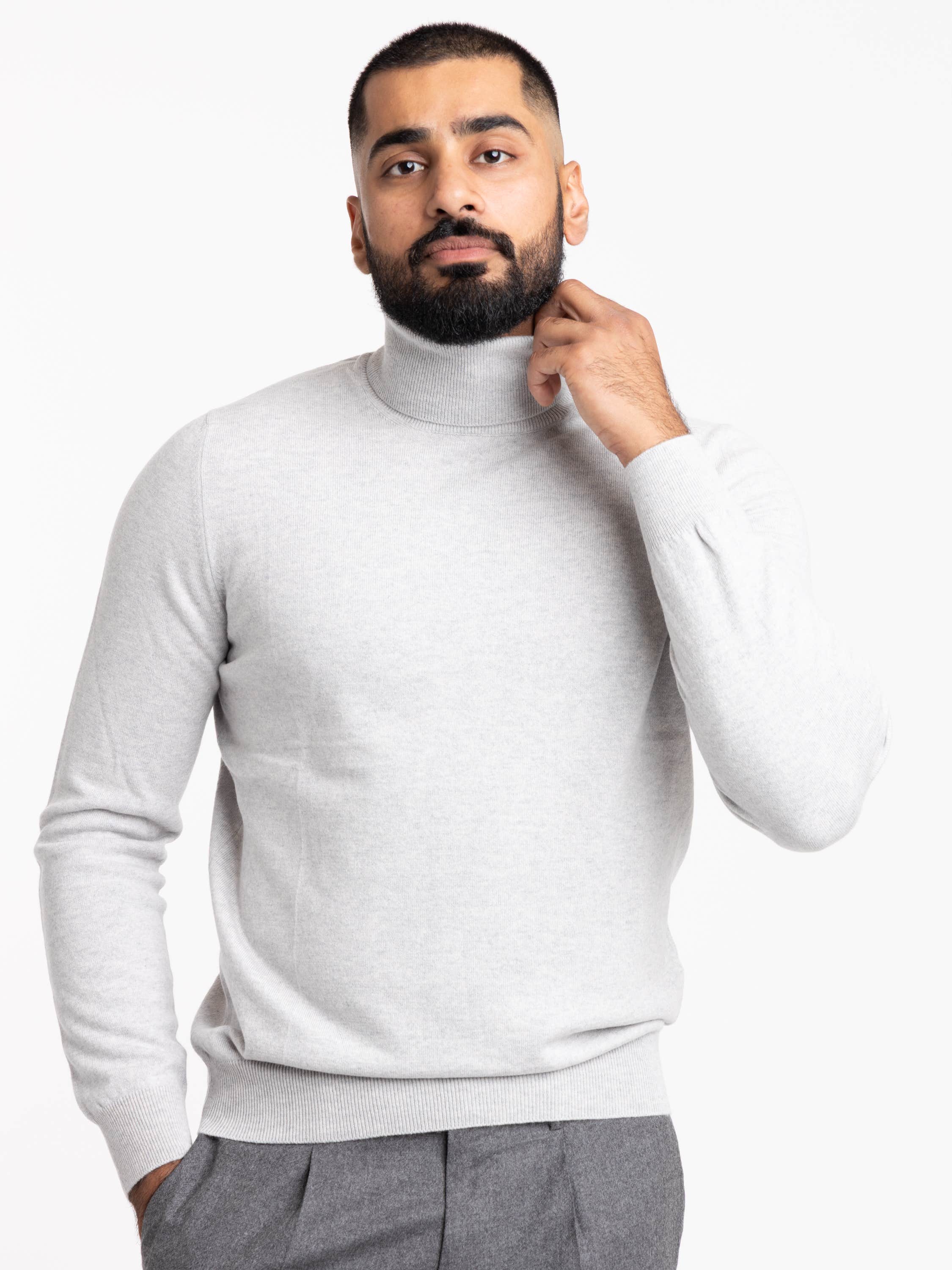 Light Grey Cashmere Turtle Neck Sweater