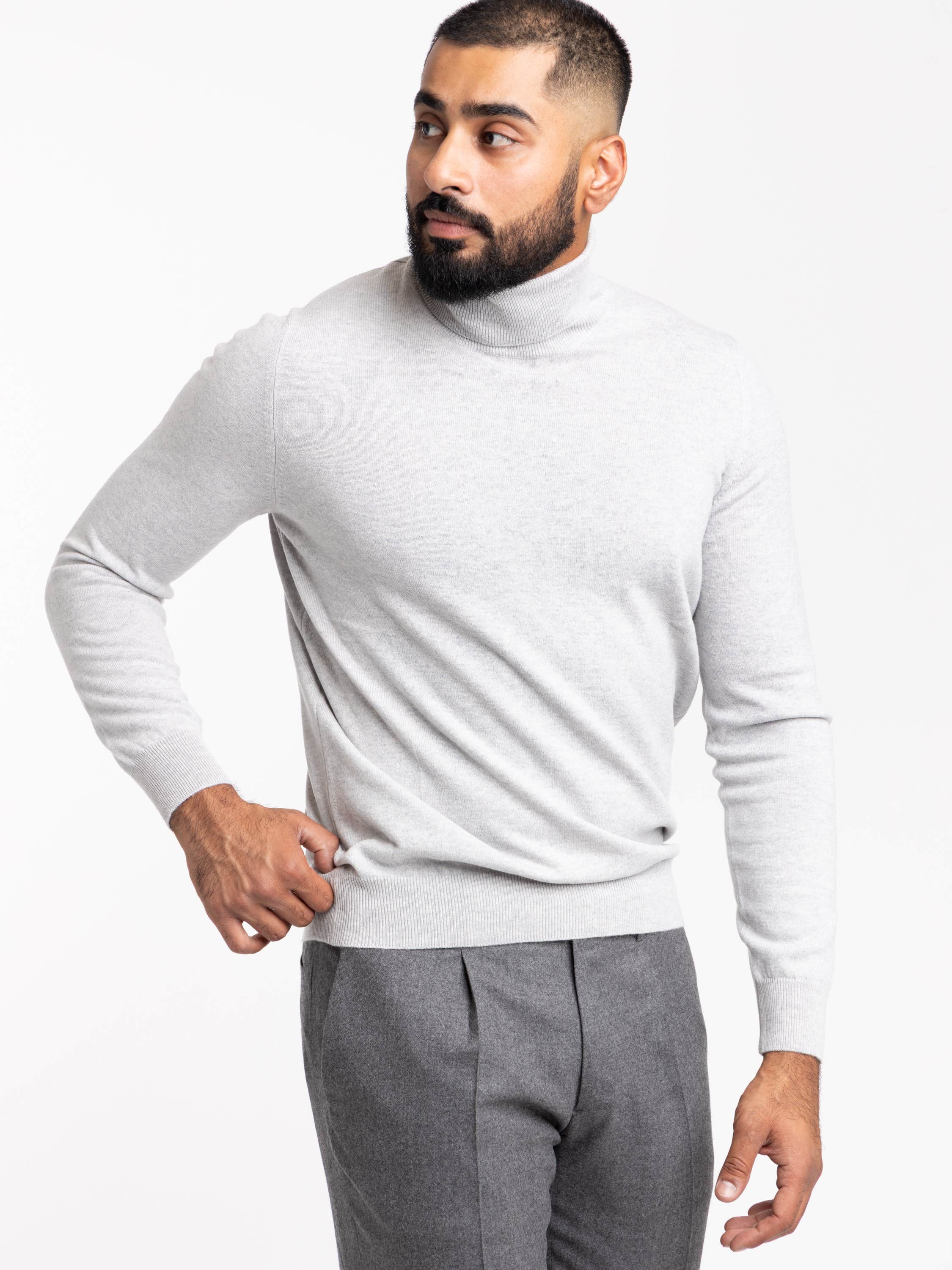 Light Grey Cashmere Turtle Neck Sweater