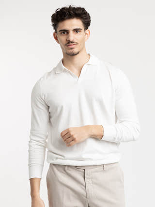 Gran Sasso Long-Sleeved Cotton White Polo