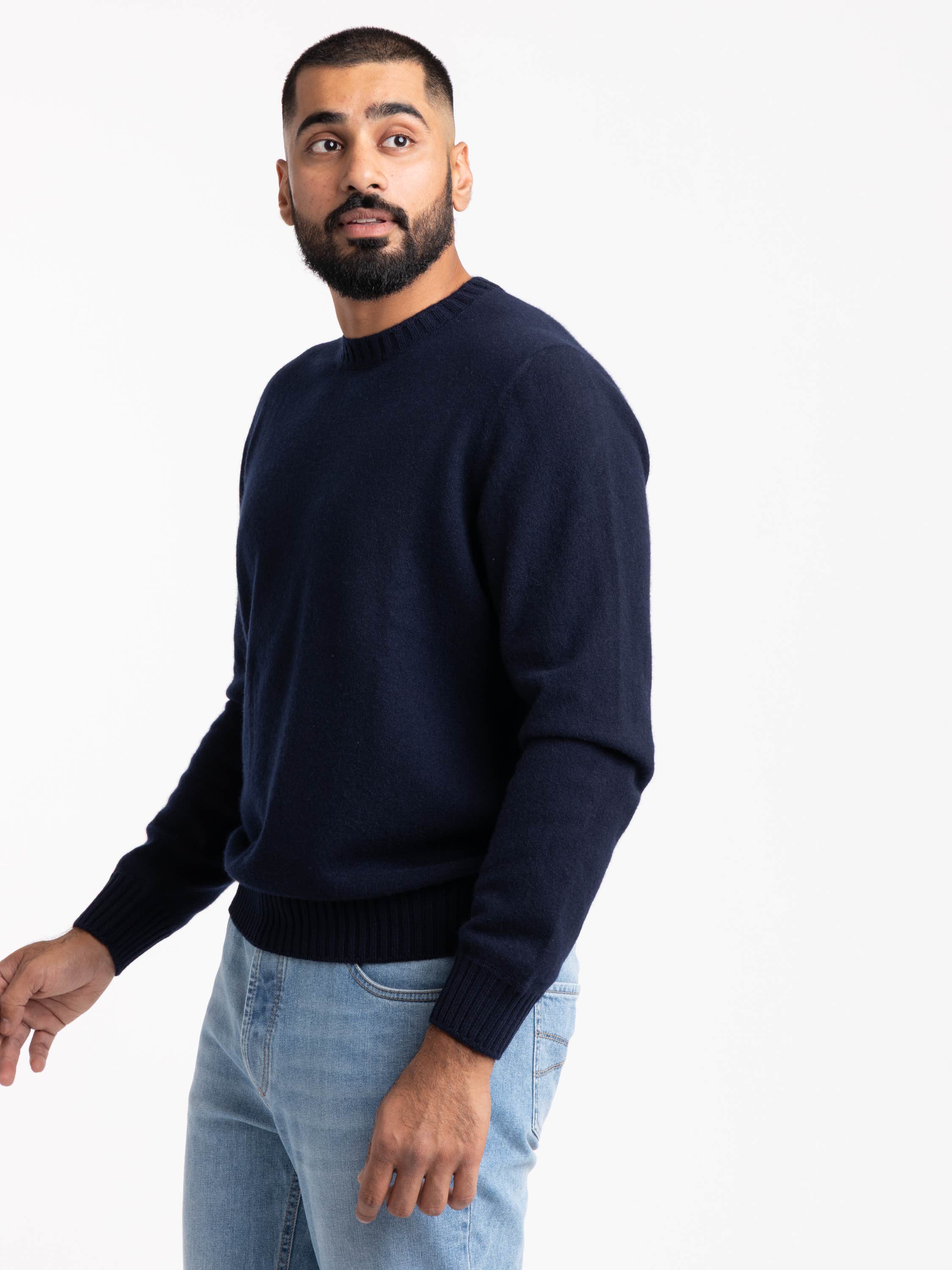 Navy Crewneck Long Sleeve Cashmere Sweater