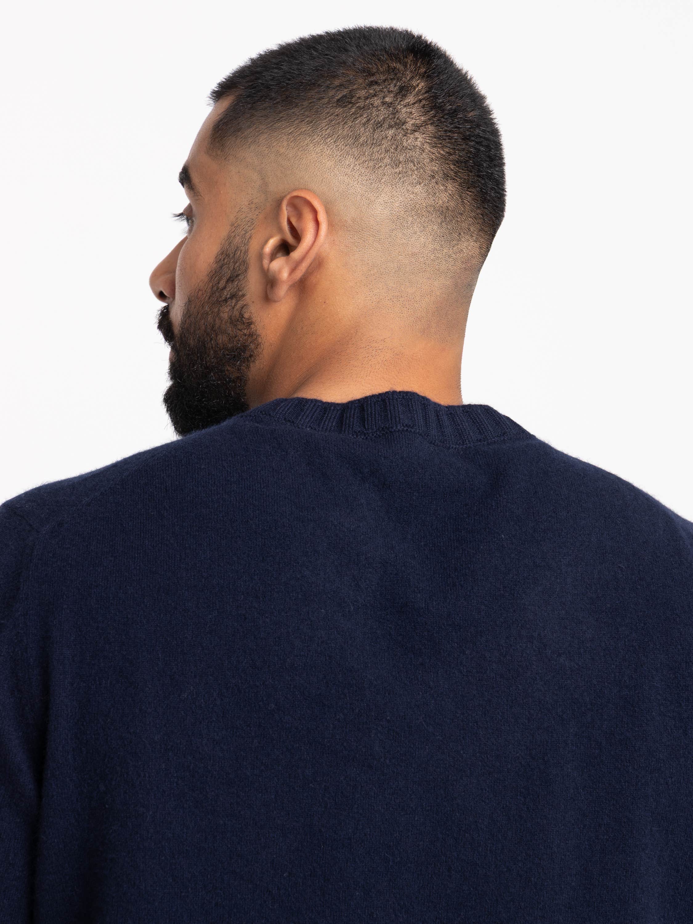 Navy Crewneck Long Sleeve Cashmere Sweater
