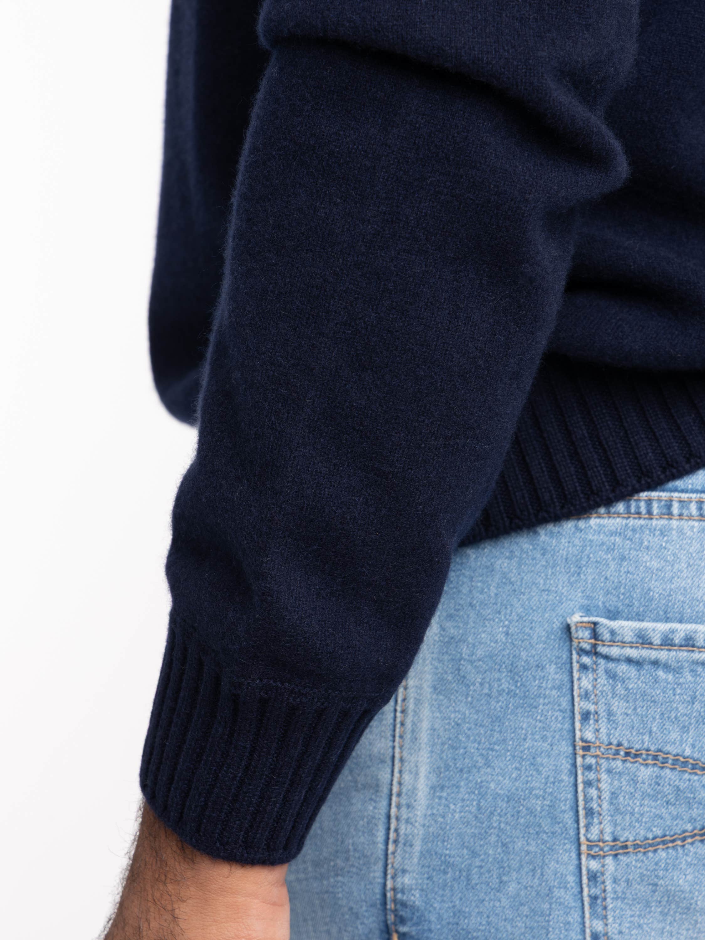 Navy Crewneck Long Sleeve Cashmere Sweater