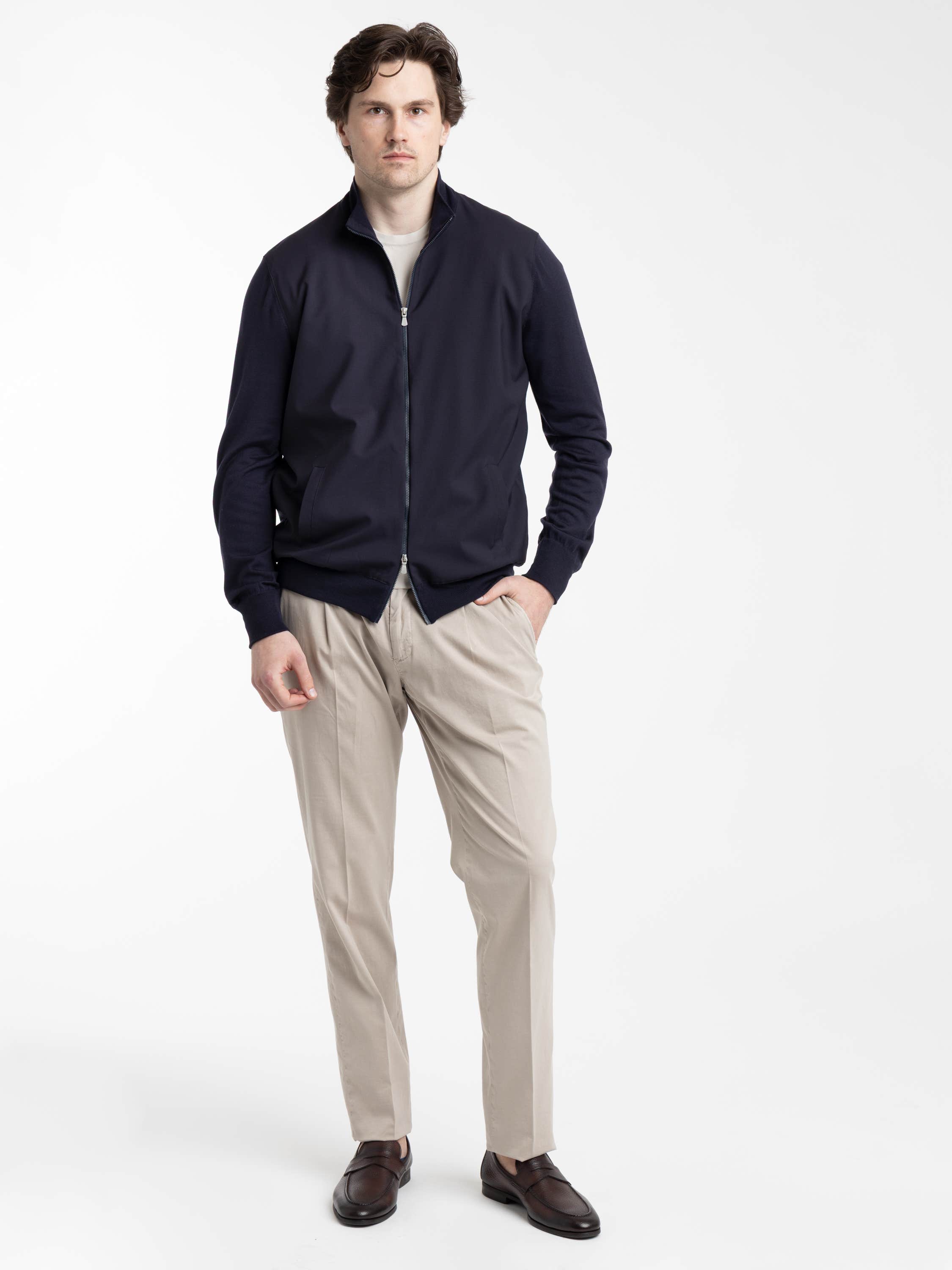 Navy Vintage Merino Wool Zip Cardigan