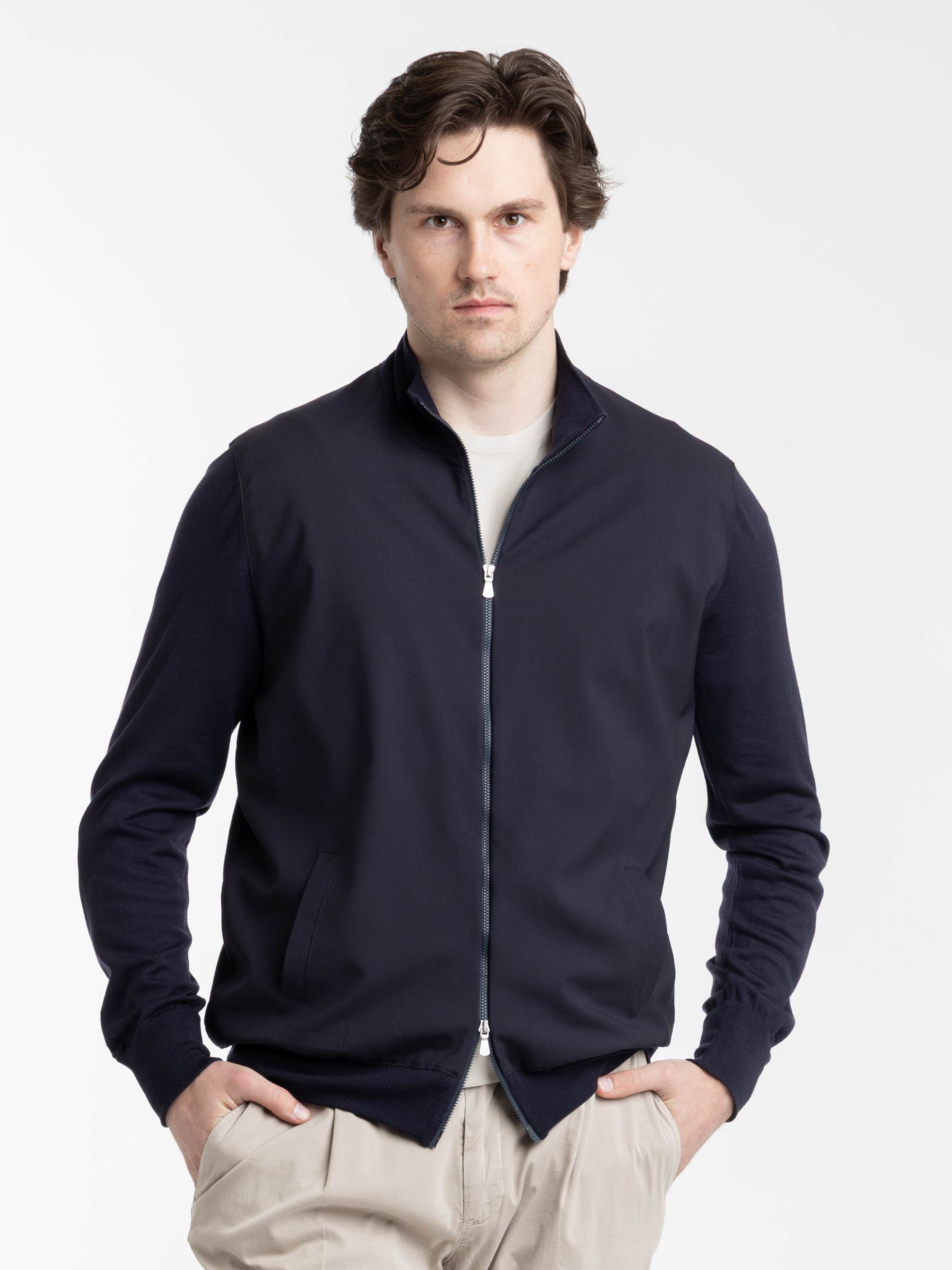 Navy Vintage Merino Wool Zip Cardigan