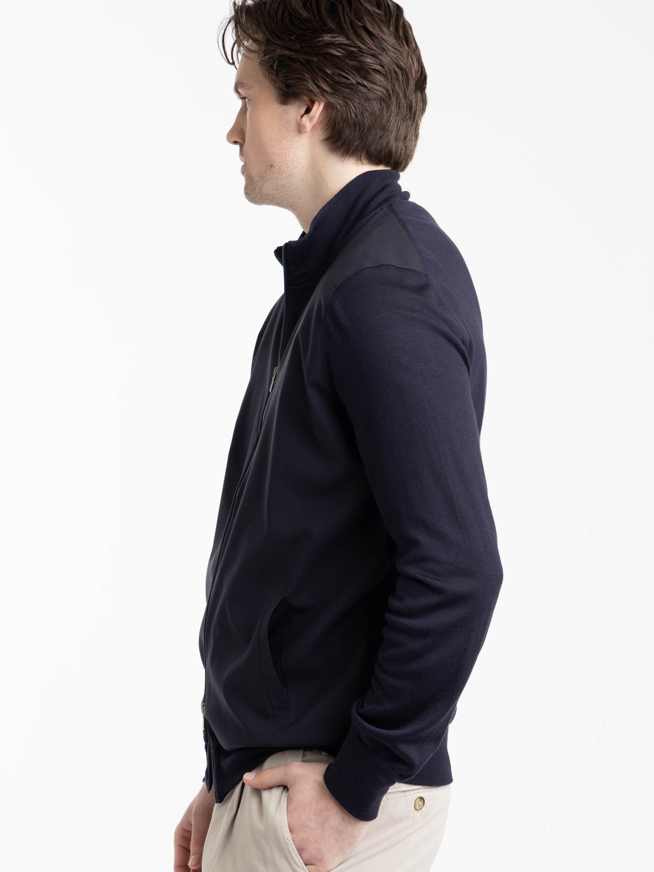 Navy Vintage Merino Wool Zip Cardigan