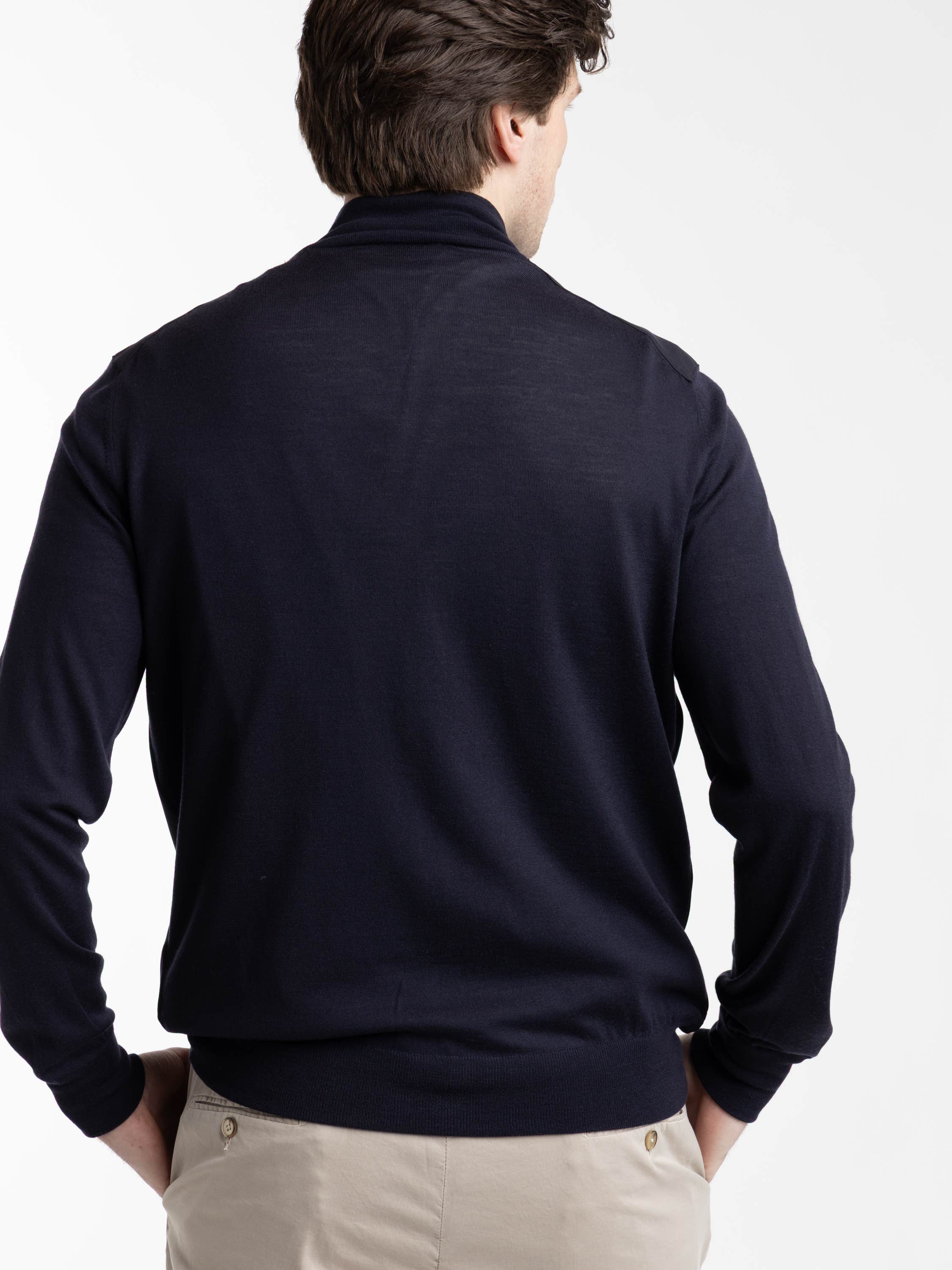 Navy Vintage Merino Wool Zip Cardigan