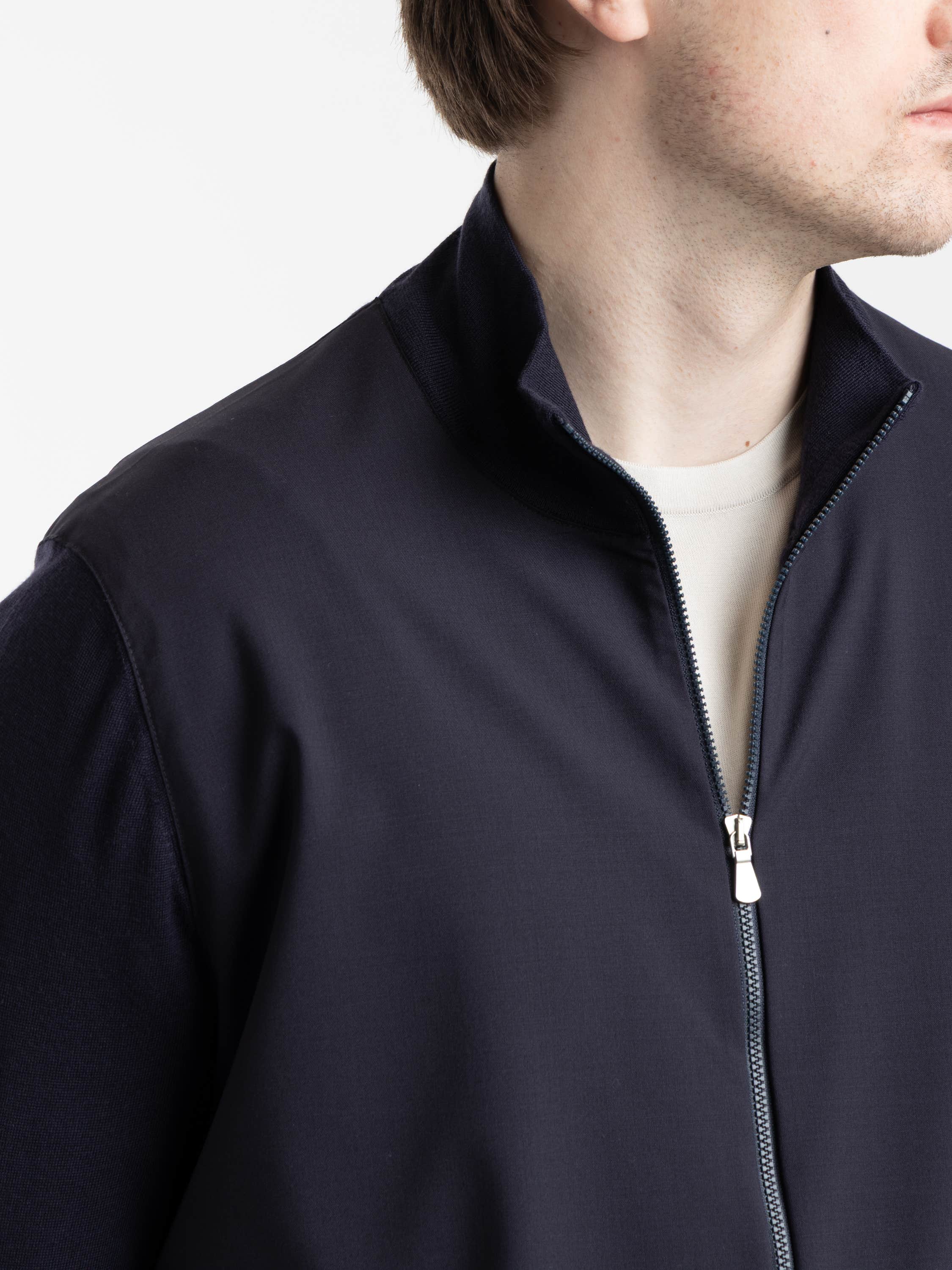 Navy Vintage Merino Wool Zip Cardigan