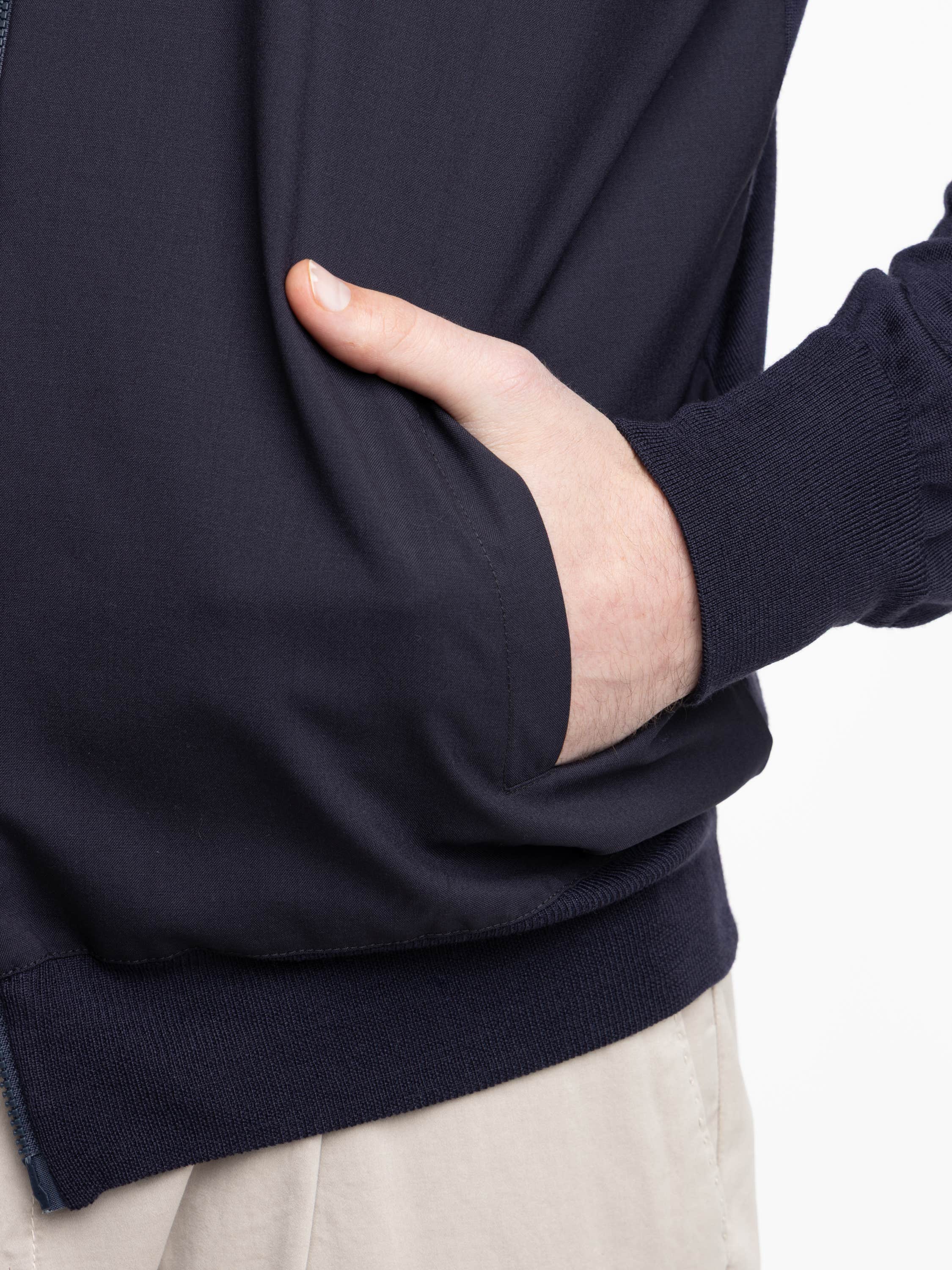 Navy Vintage Merino Wool Zip Cardigan