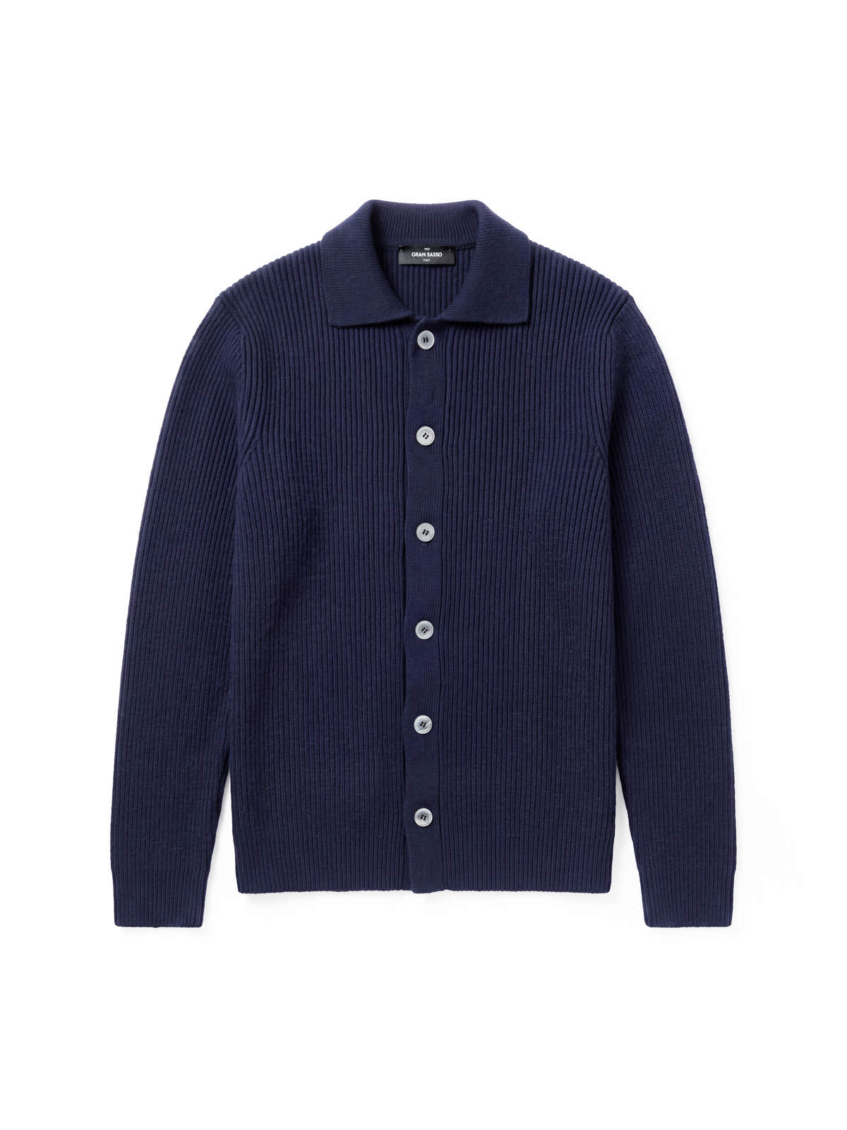 Navy Ribbed Cashmere Cardigan