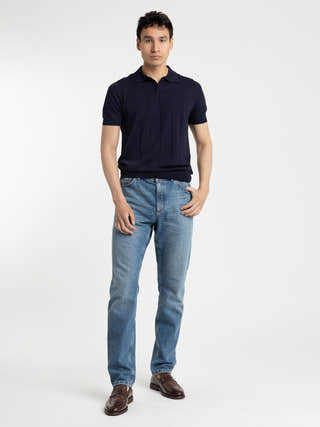 Gran Sasso Navy Ribbed Skipper Polo