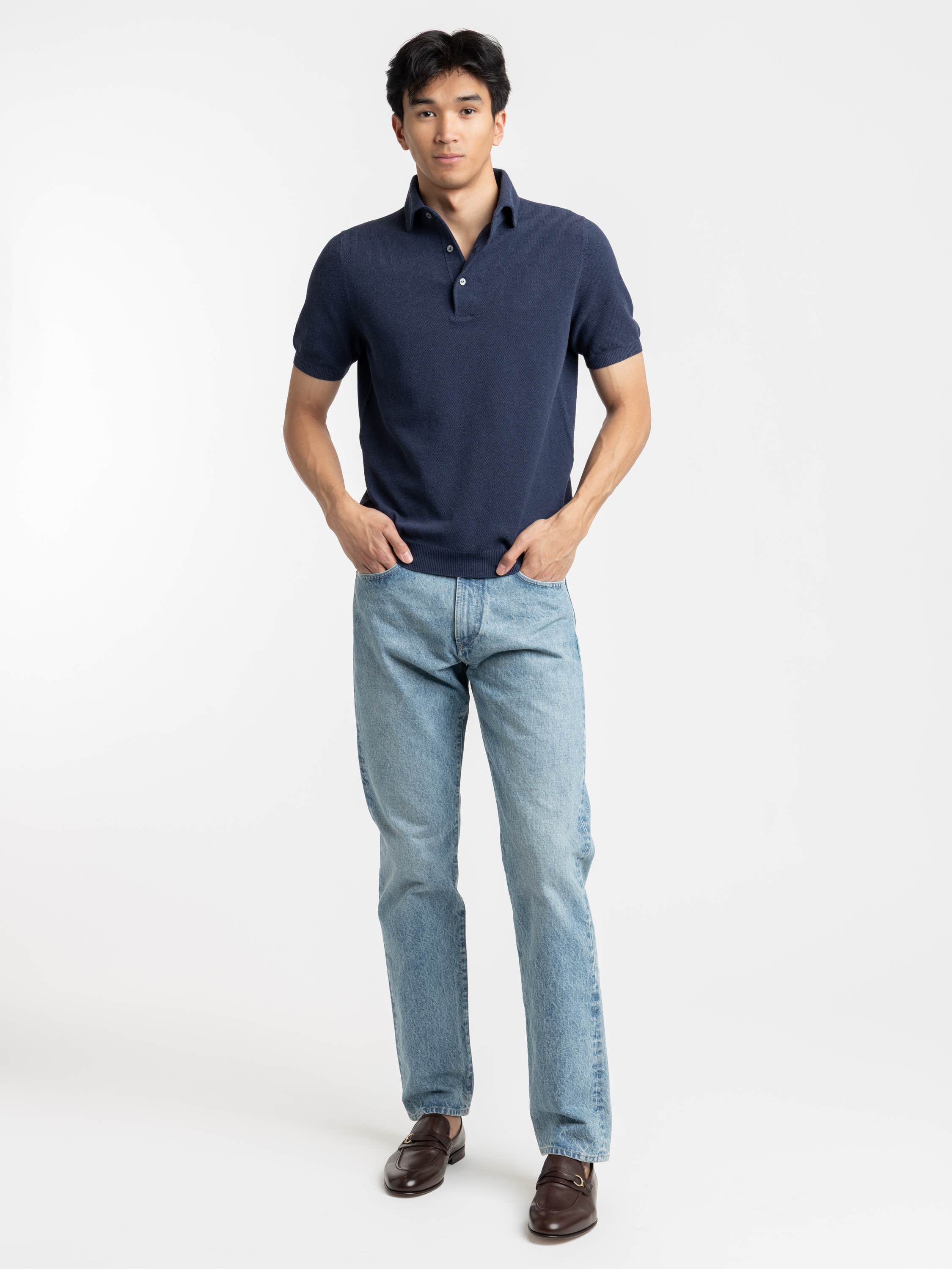 Navy Short Sleeved Knitted Polo Shirt