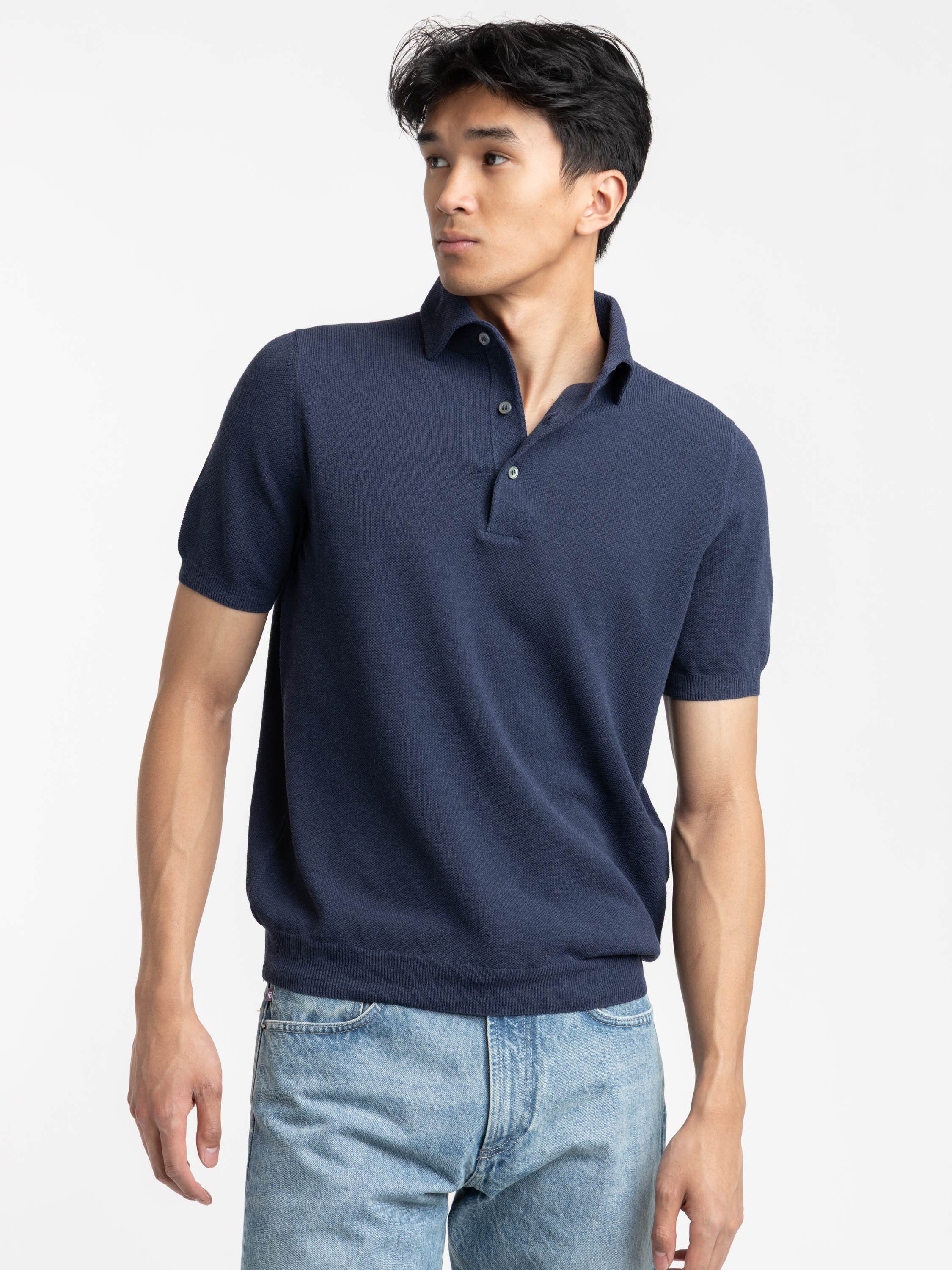 Navy Short Sleeved Knitted Polo Shirt