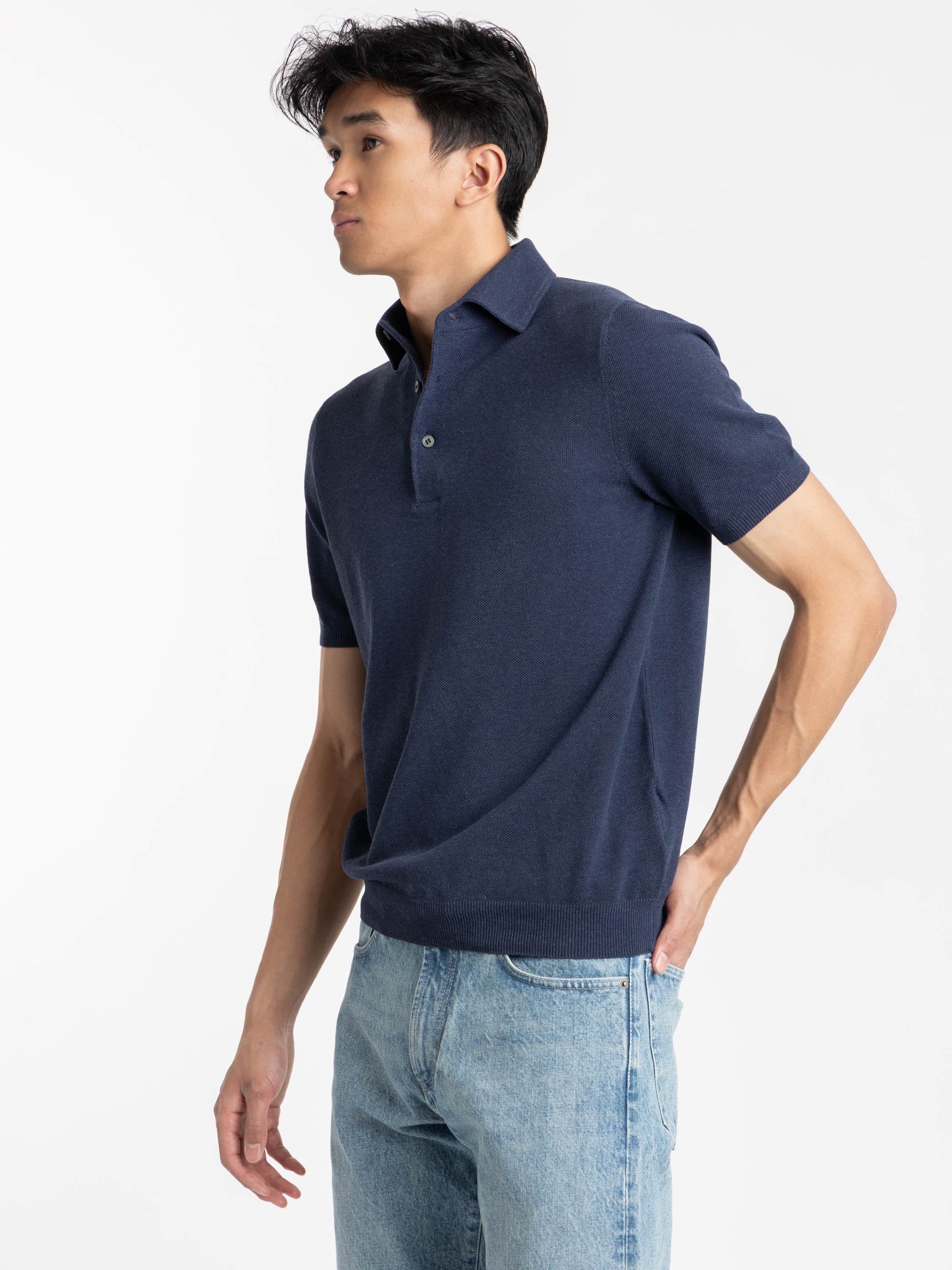 Navy Short Sleeved Knitted Polo Shirt