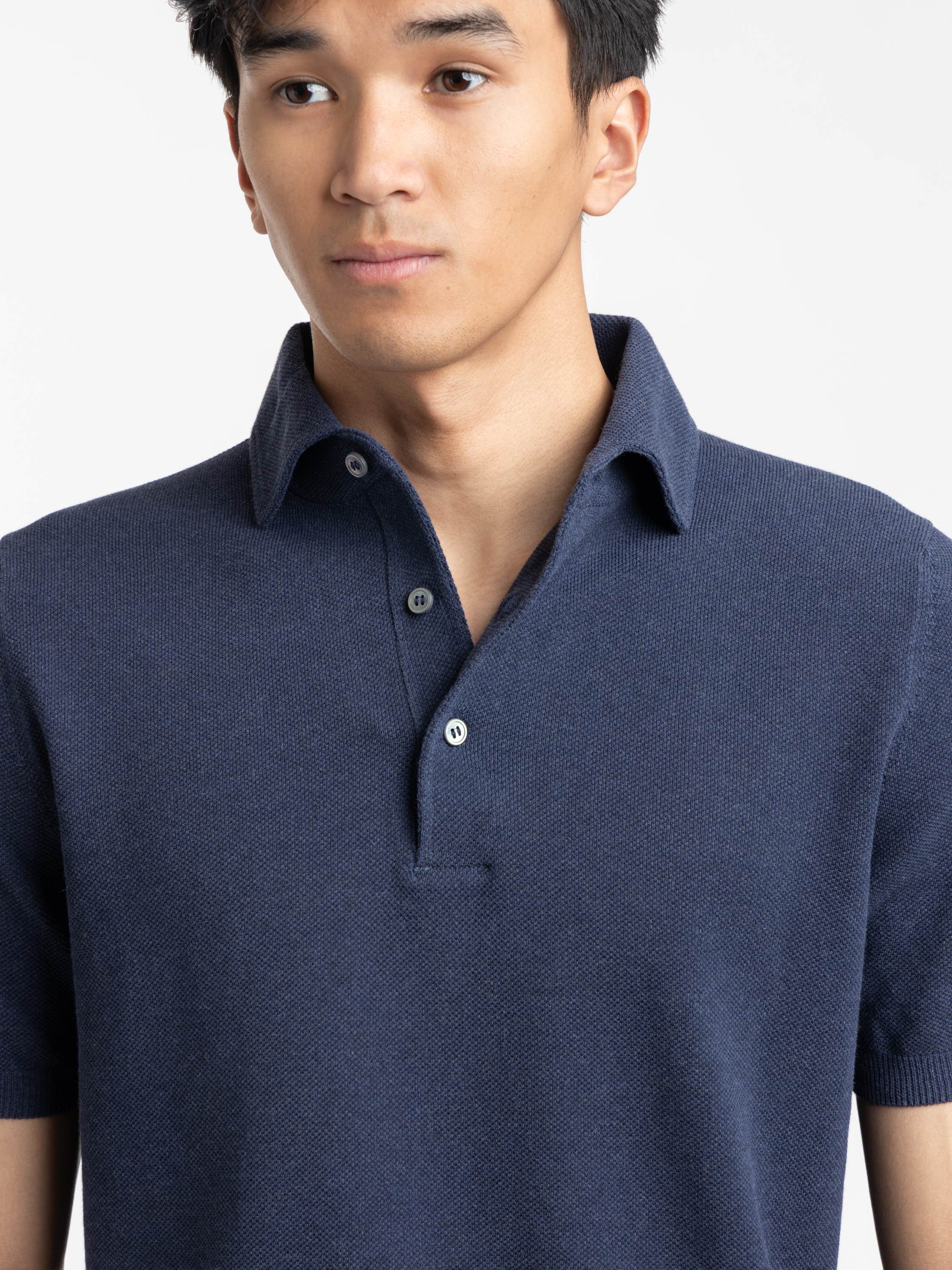 Navy Short Sleeved Knitted Polo Shirt