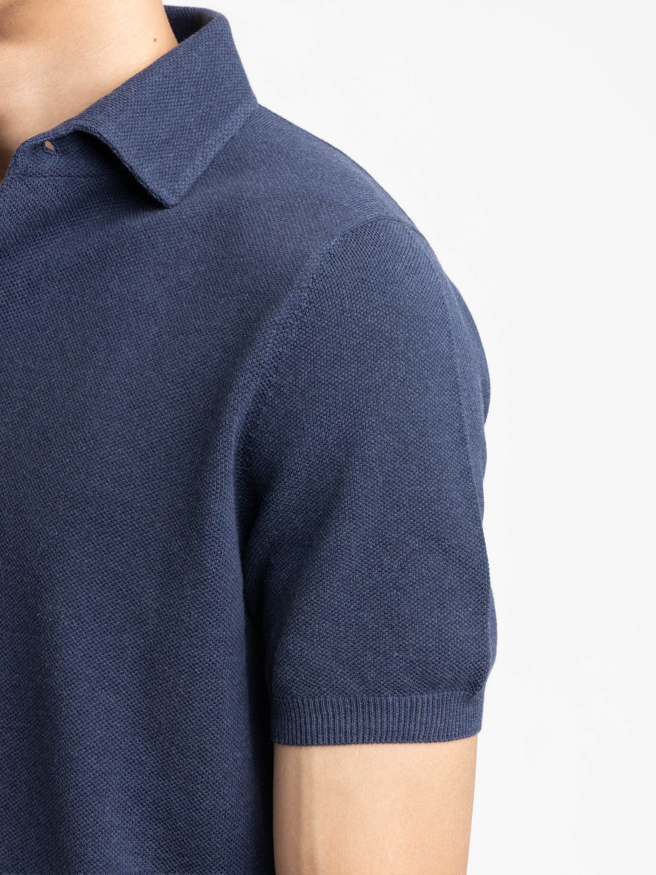 Navy Short Sleeved Knitted Polo Shirt
