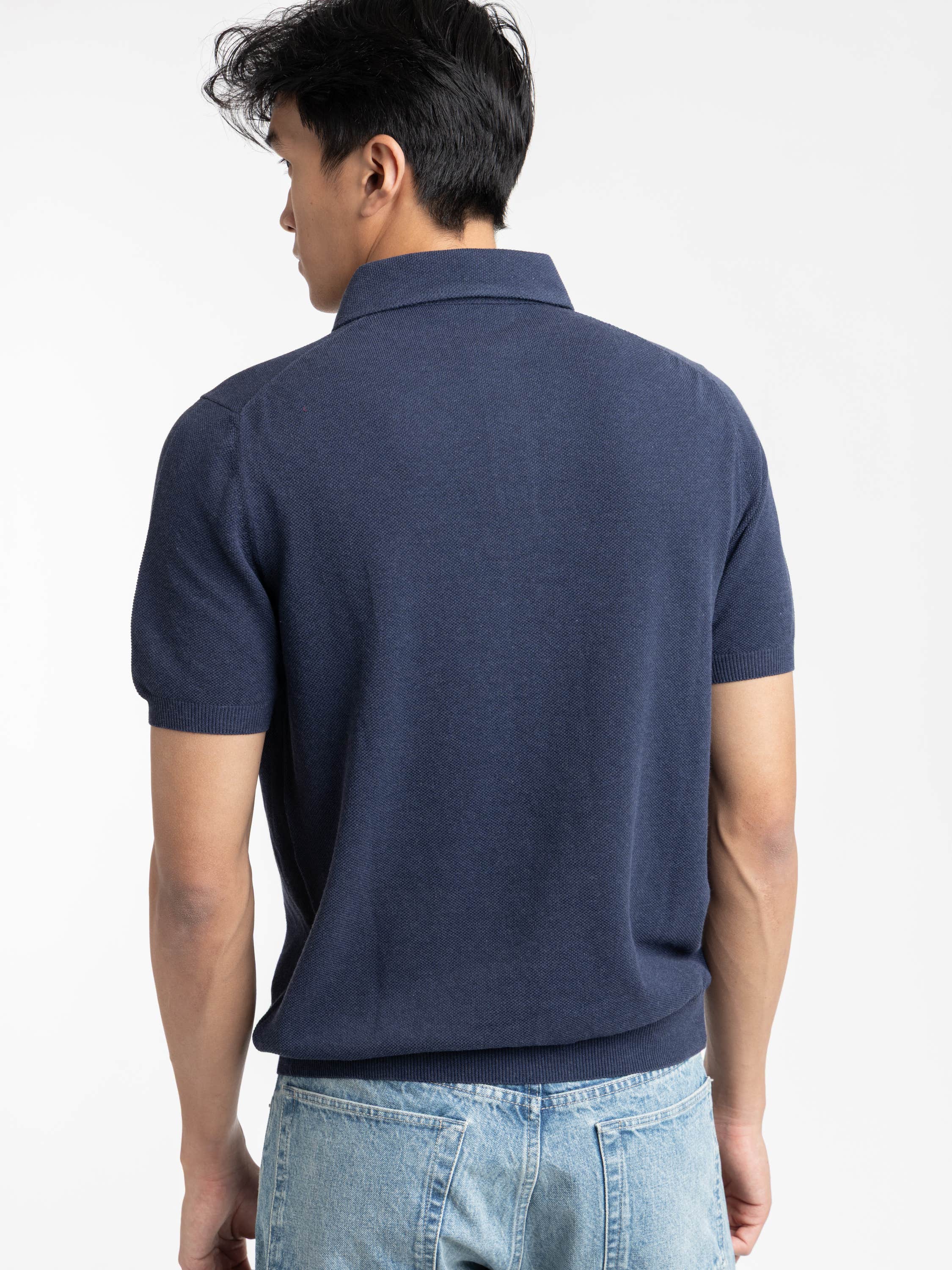 Navy Short Sleeved Knitted Polo Shirt