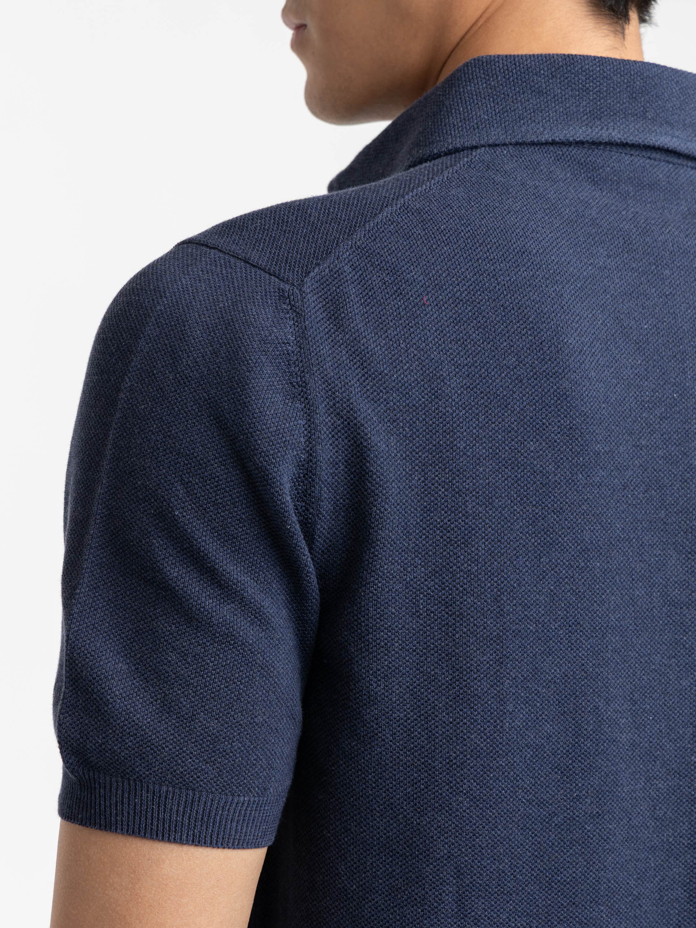 Navy Short Sleeved Knitted Polo Shirt