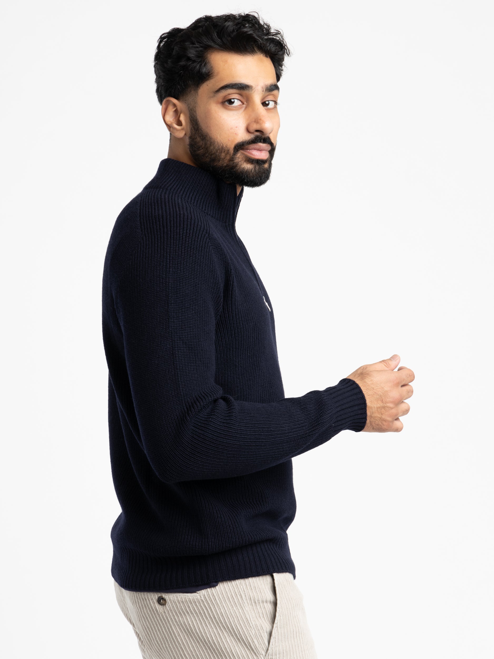 Navy Rainwool Quarter-Zip Pullover Sweater – The Helm Clothing