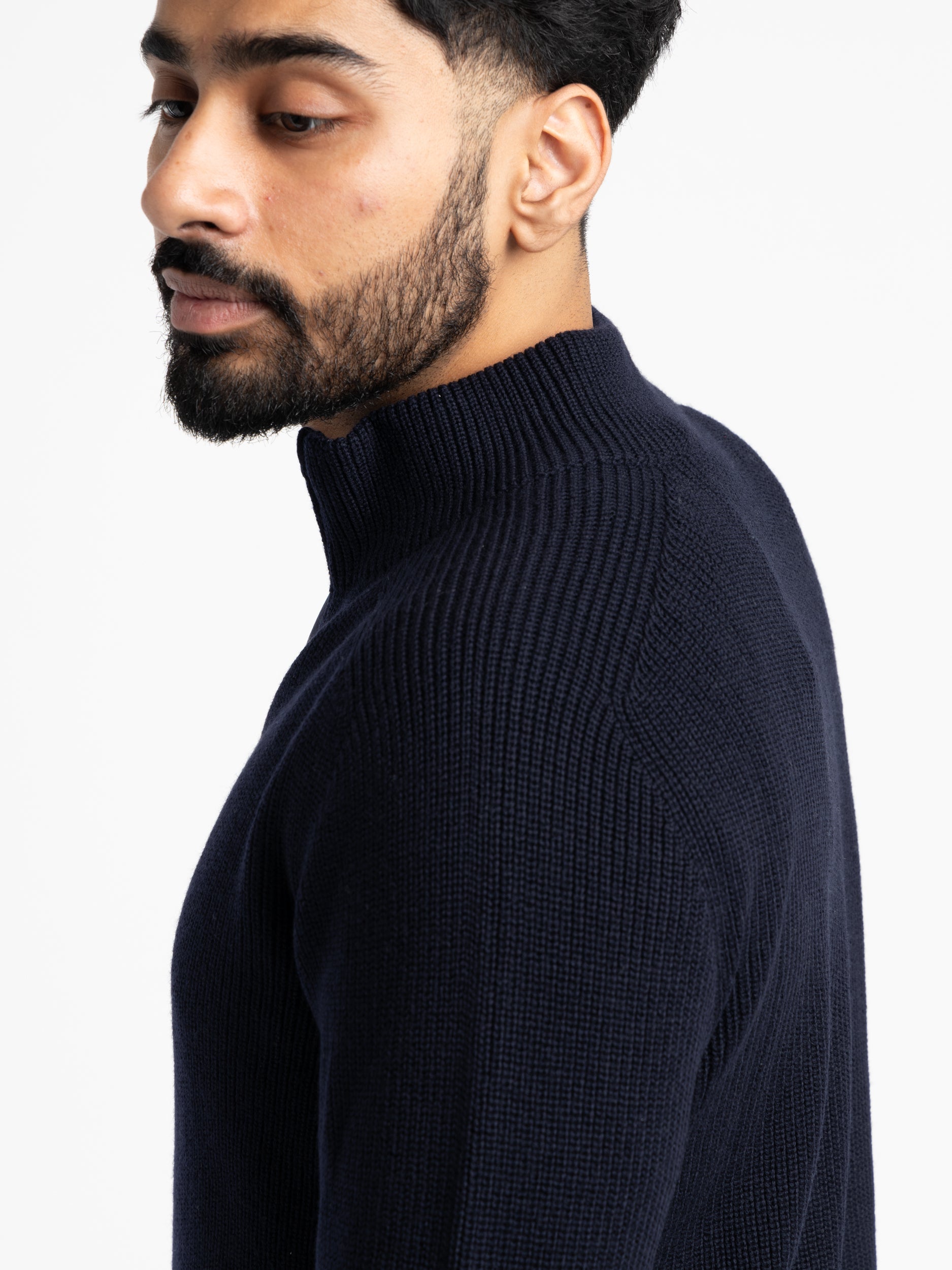 Navy Rainwool Quarter-Zip Pullover Sweater – The Helm Clothing