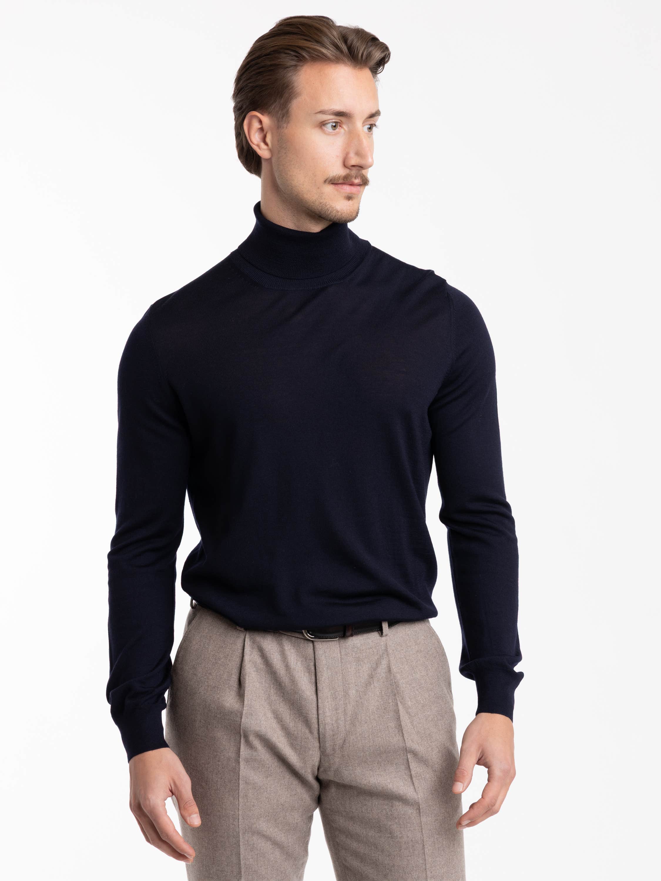Navy Wool Turtleneck Shirt