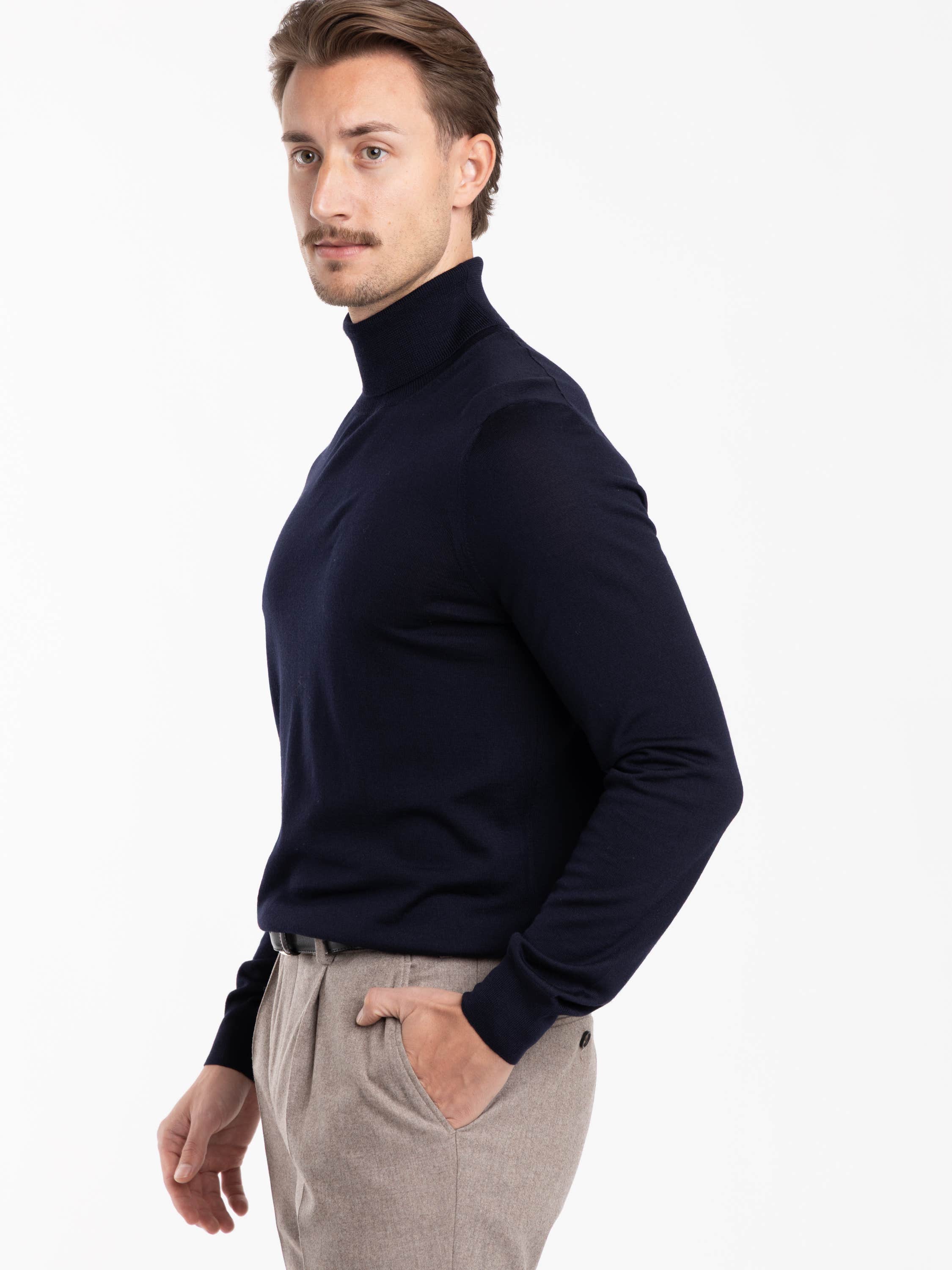 Navy Wool Turtleneck Shirt