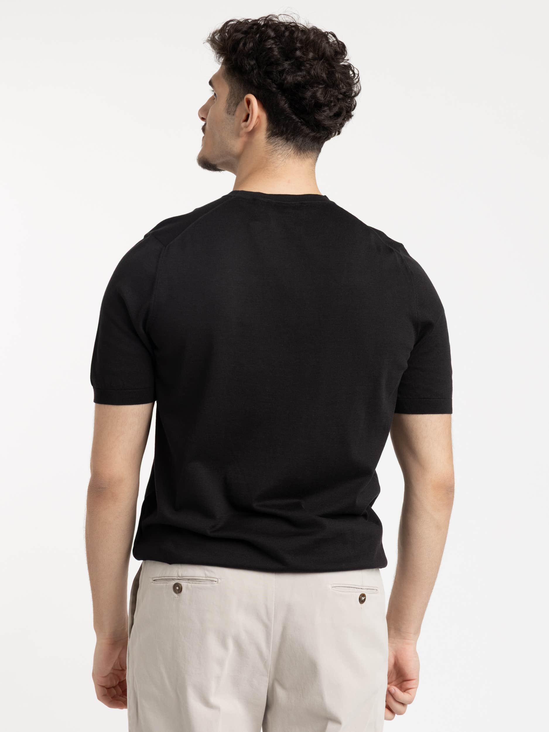 Ribbed Crewneck Knit T-Shirt in Black