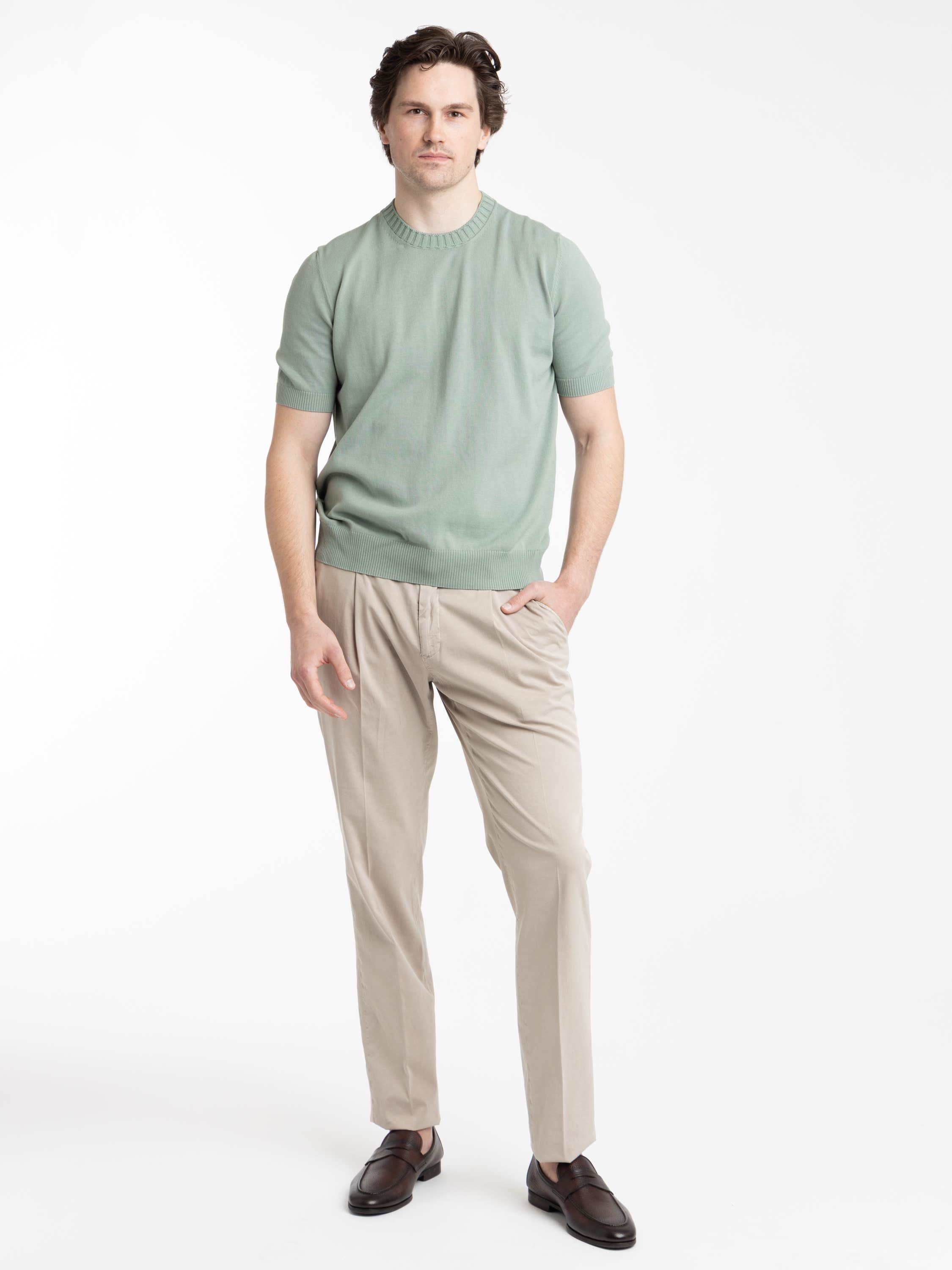 Sage Green Ribbed Neck Knit-Shirt