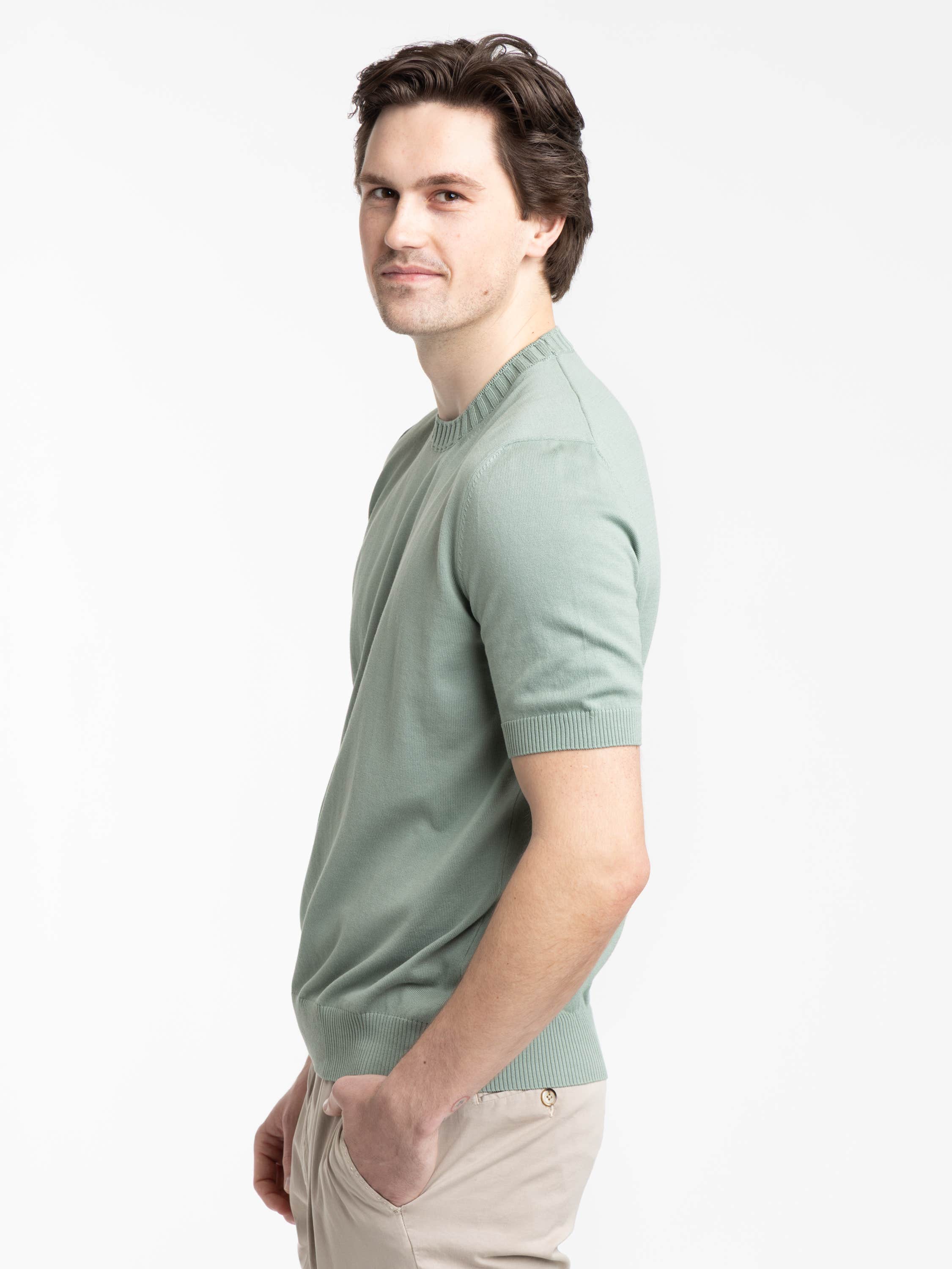 Sage Green Ribbed Neck Knit-Shirt