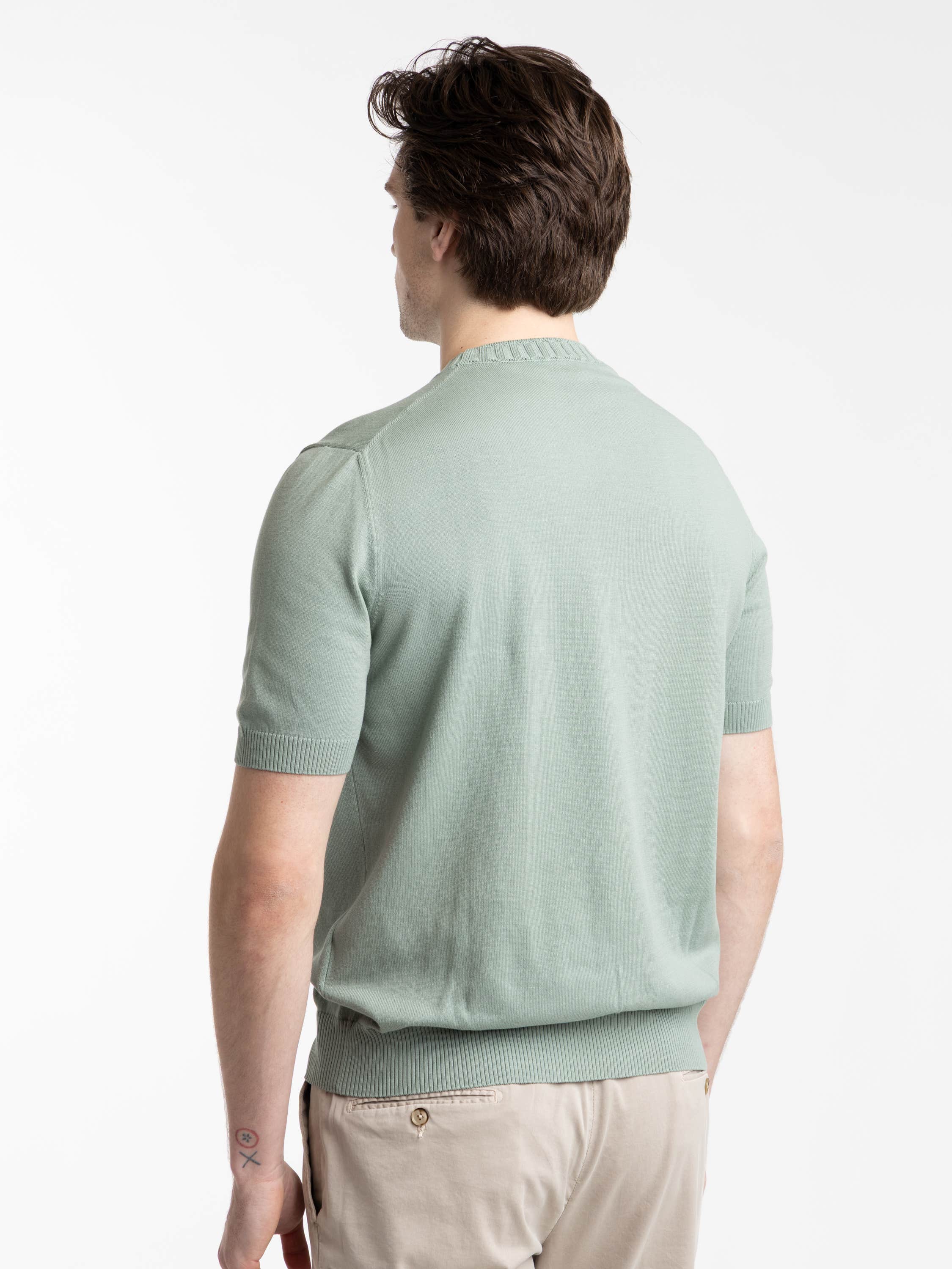 Sage Green Ribbed Neck Knit-Shirt