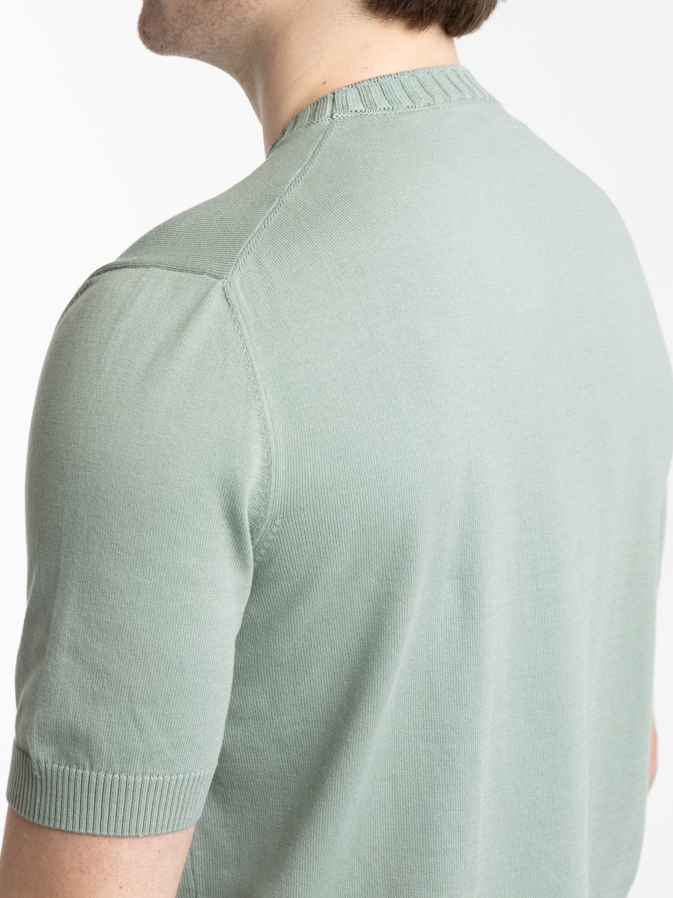 Sage Green Ribbed Neck Knit-Shirt