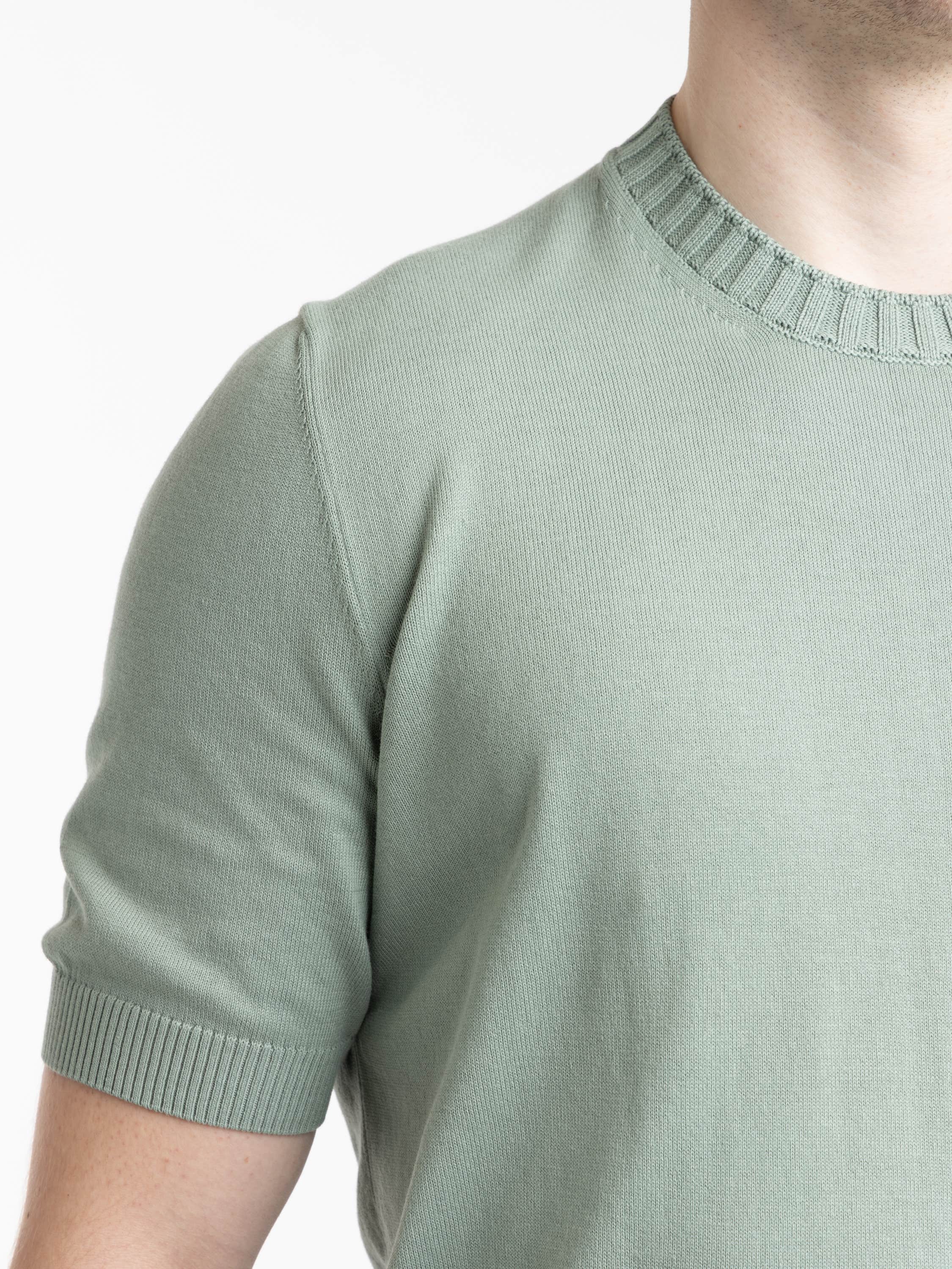 Sage Green Ribbed Neck Knit-Shirt