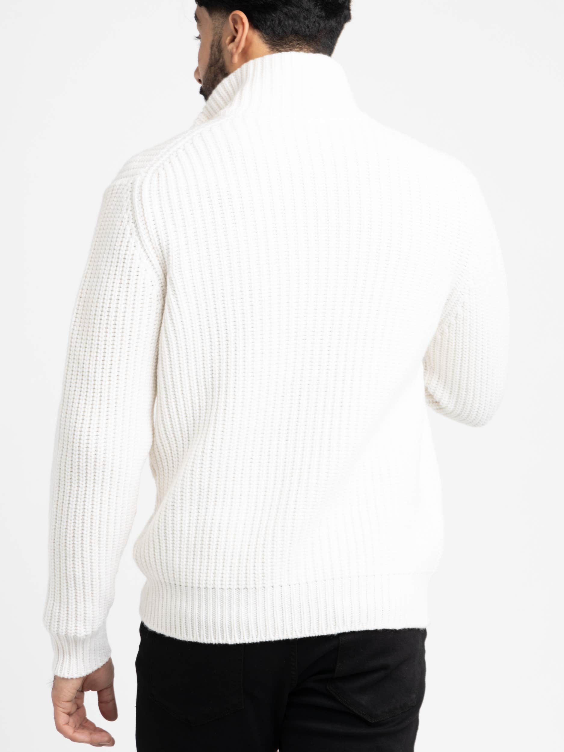 White Cashmere Full Zip Sweater