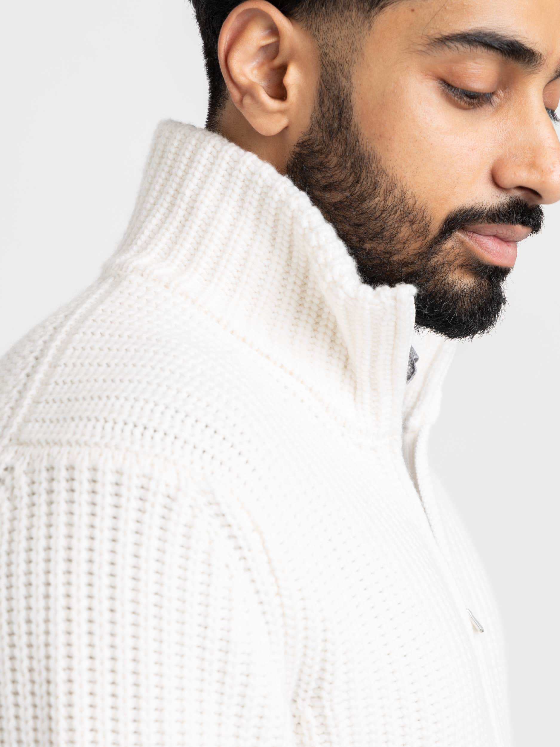 White Cashmere Full Zip Sweater
