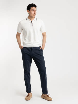 Gran Sasso White Knit Polo with Blue/Red Contrast
