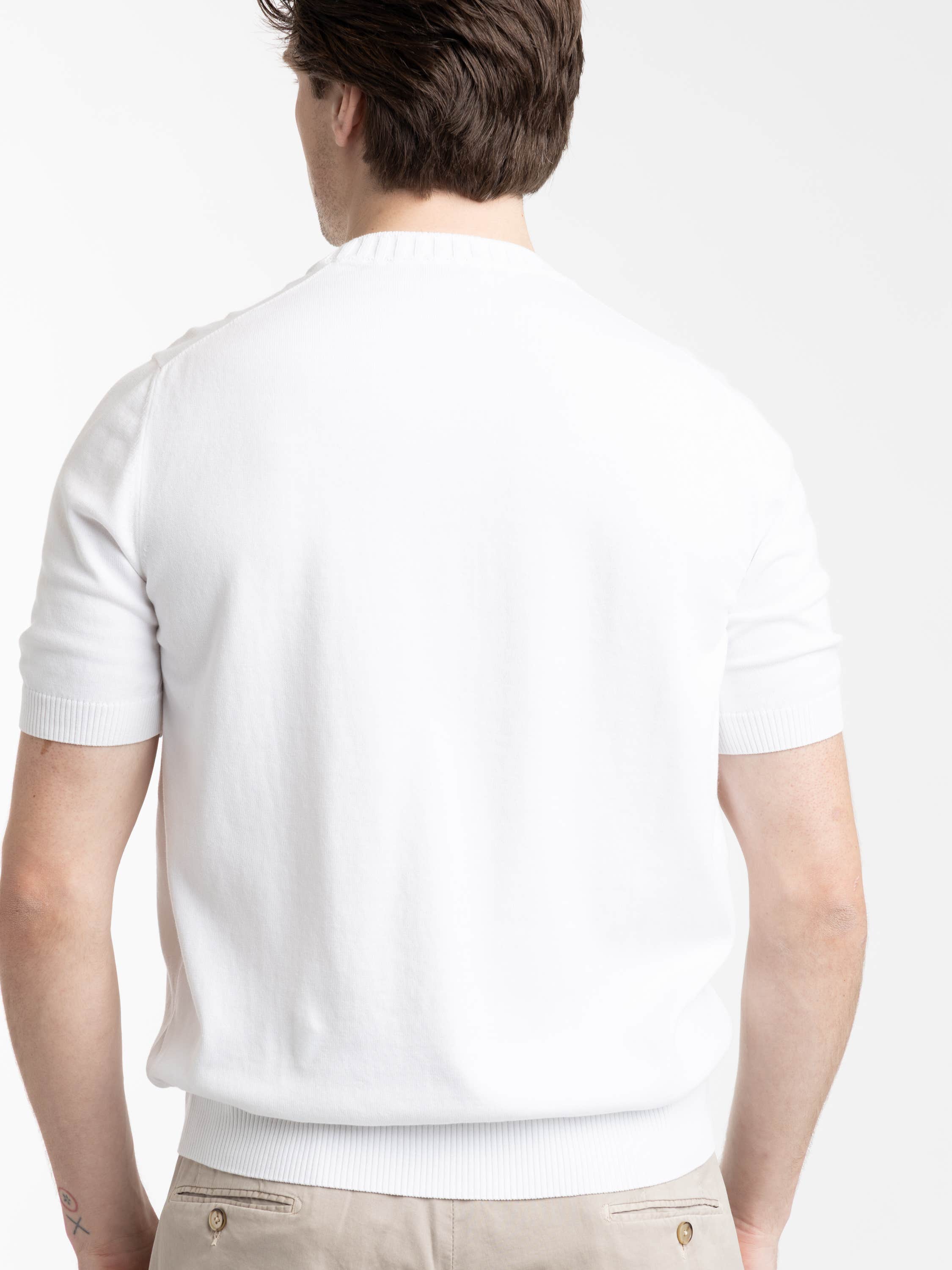 White Ribbed Neck Knit T-Shirt