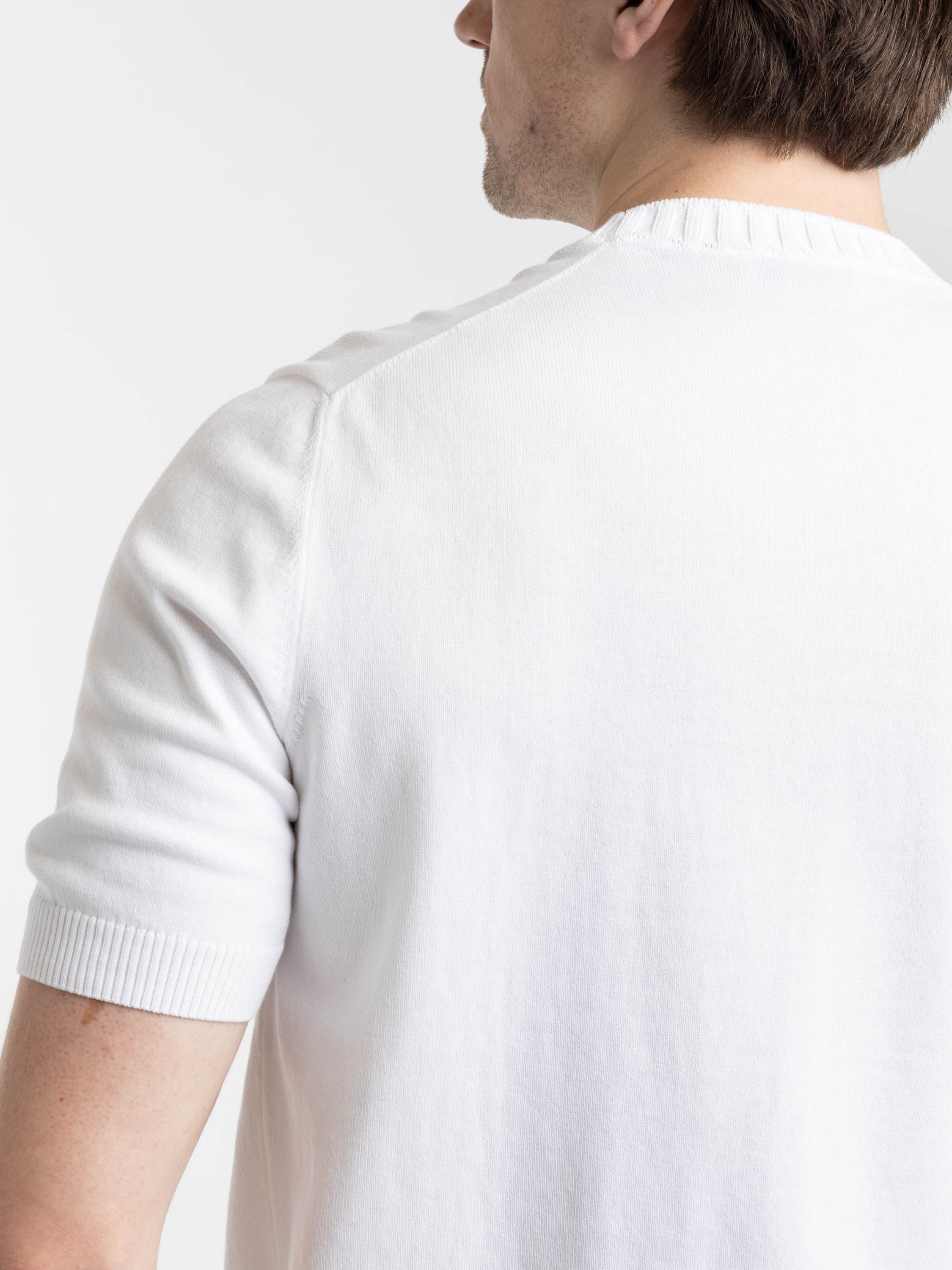 White Ribbed Neck Knit T-Shirt